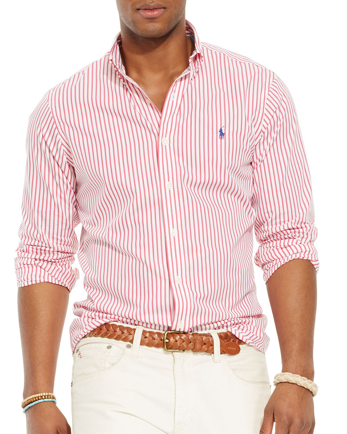 Ralph Lauren Mens Dress Shirt Classic Button Down Collar Red