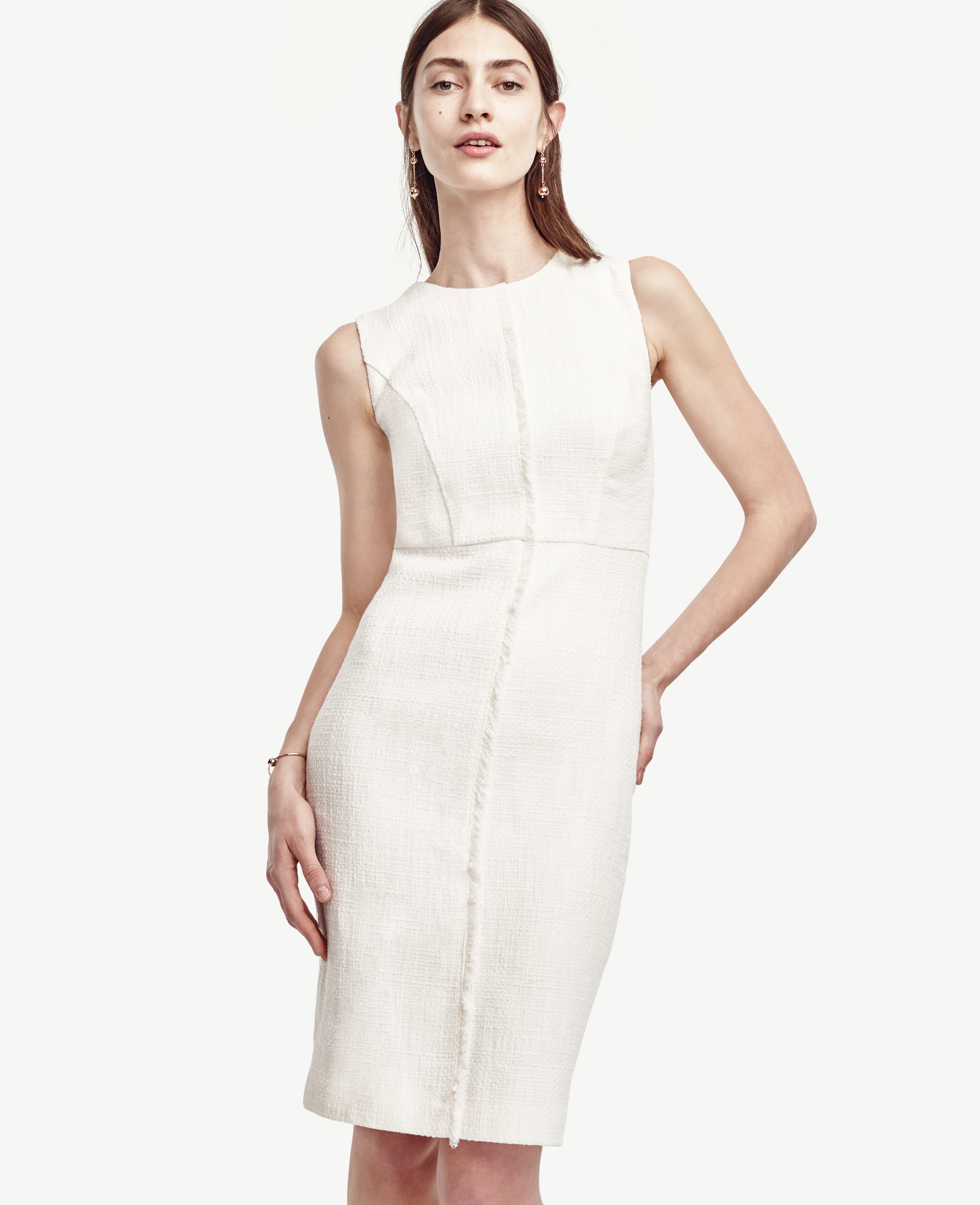 Lyst Ann Taylor Pee Tweed Fringe Sheath Dress In White Gallery