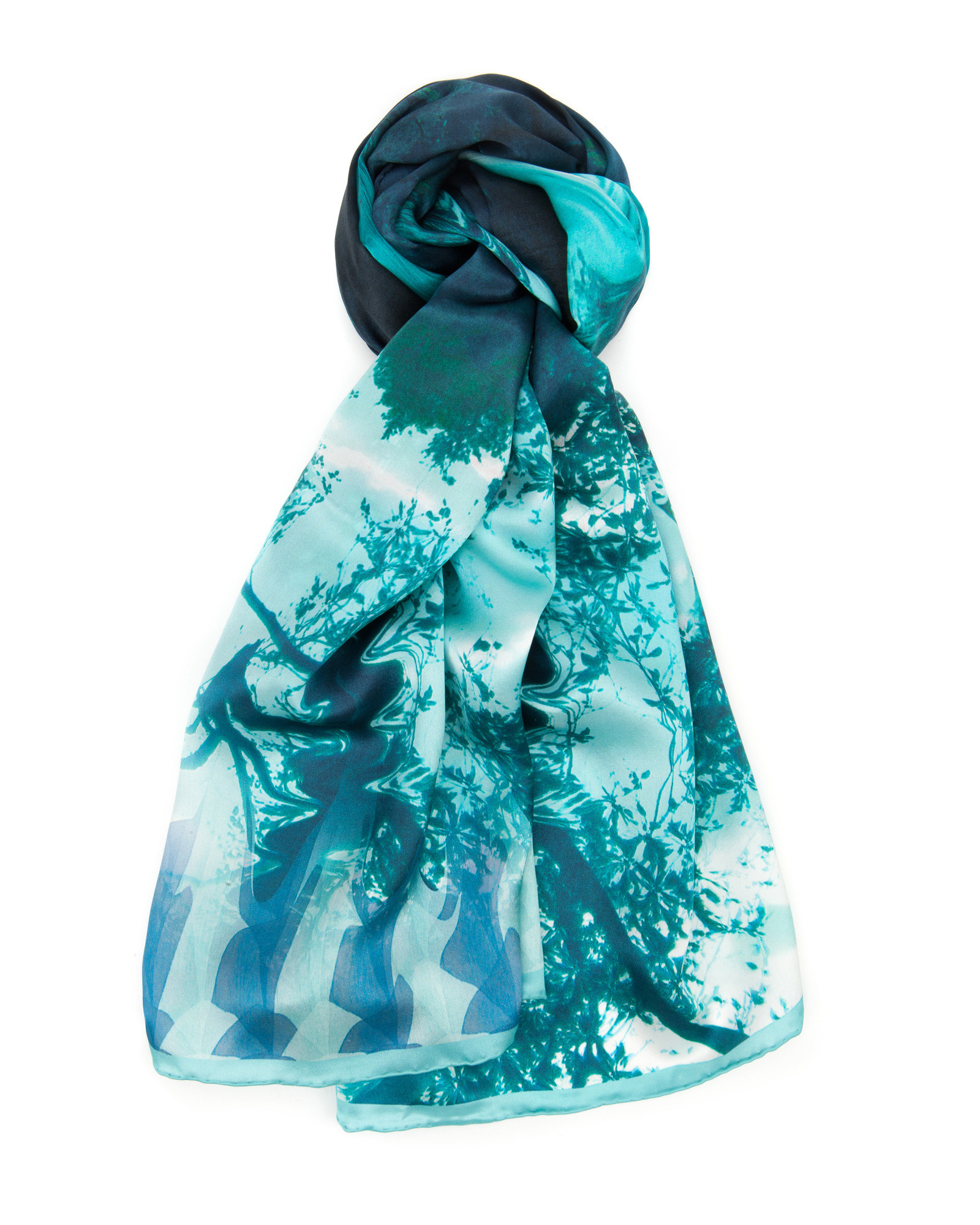 Ted baker Reflective Landscape Silk Scarf Green in Green (Light Green