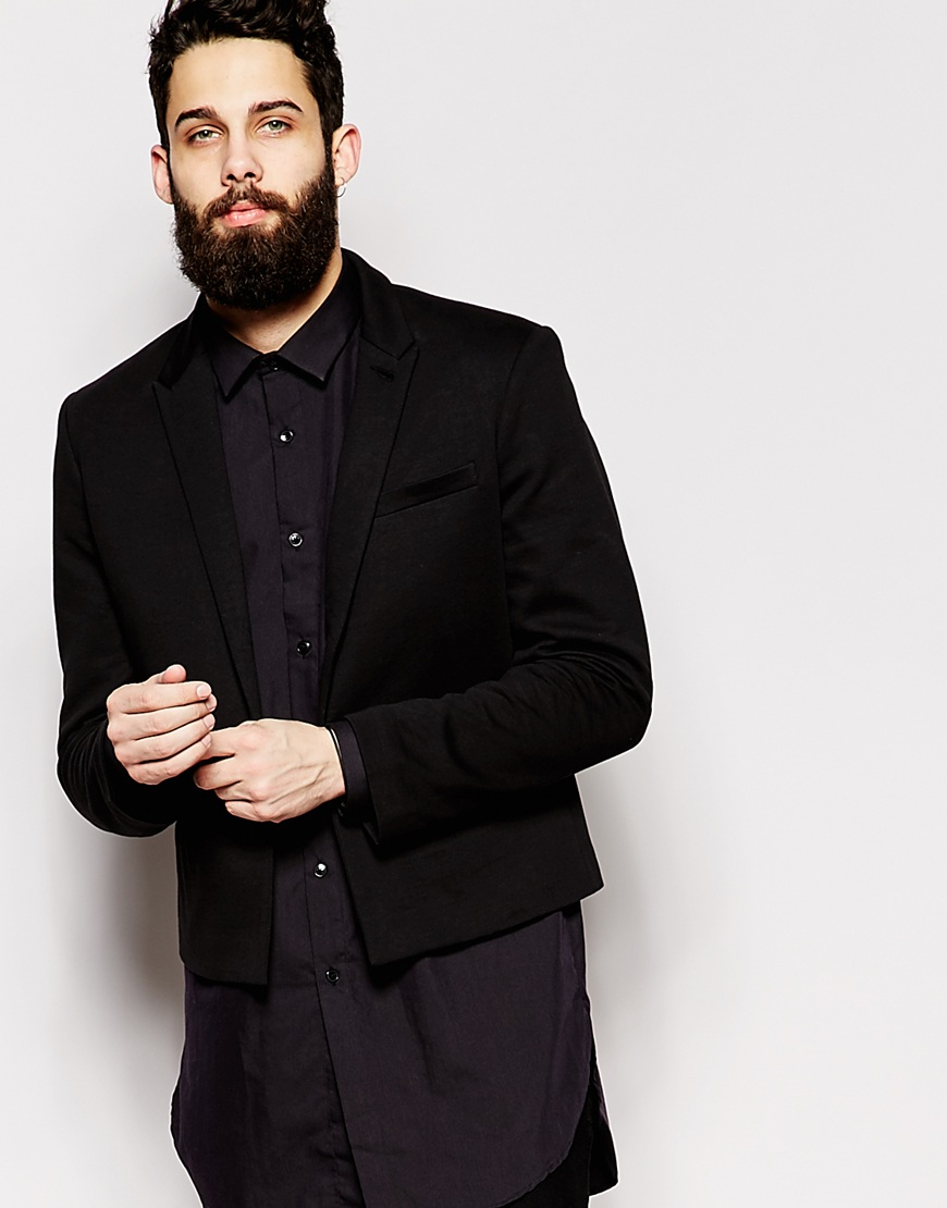 Asos Slim Fit Cropped Blazer in Black for Men | Lyst