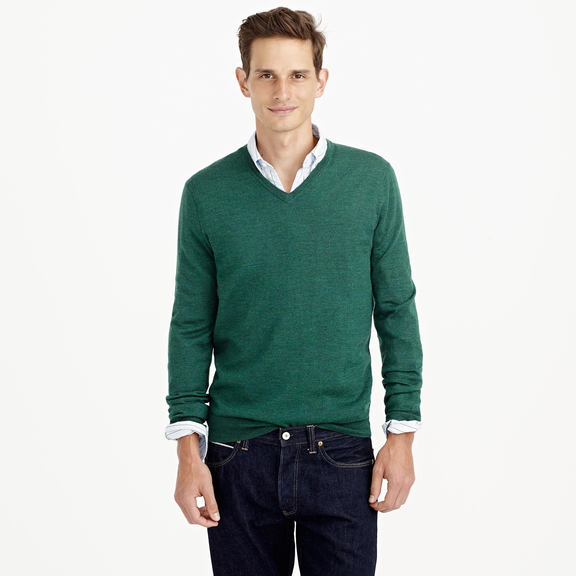 J.crew Slim Merino Wool V-neck Sweater in Green for Men | Lyst