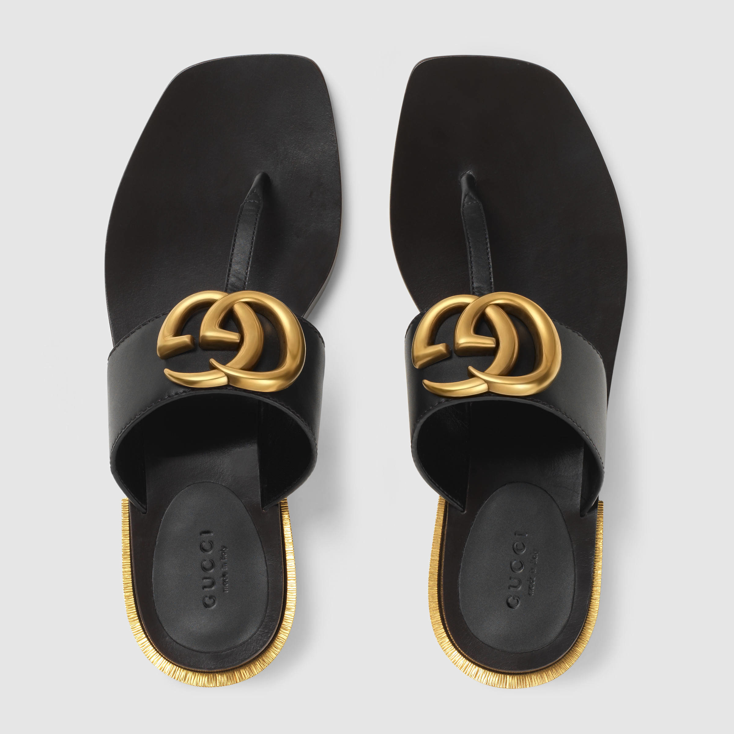 gucci black leather thong sandal