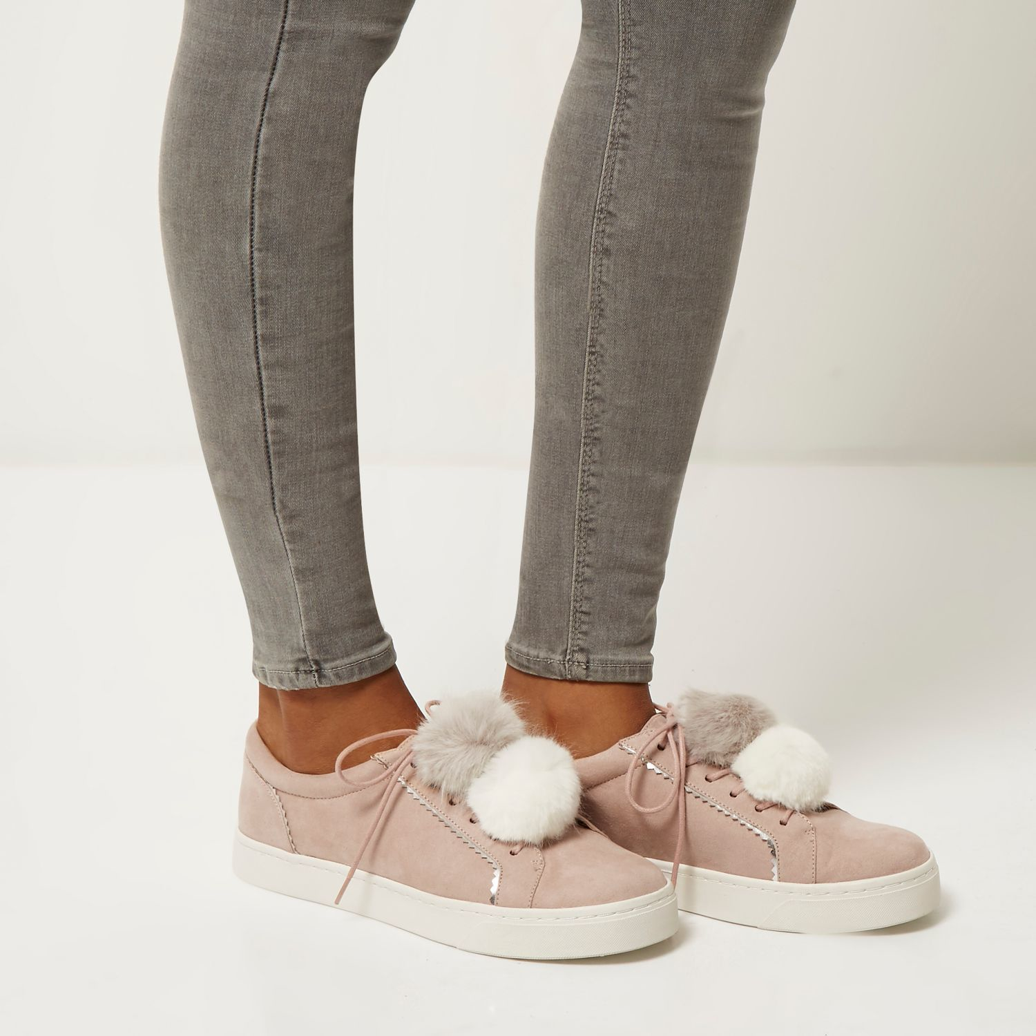 Lyst - River Island Light Pink Pom Pom Trainers in Pink