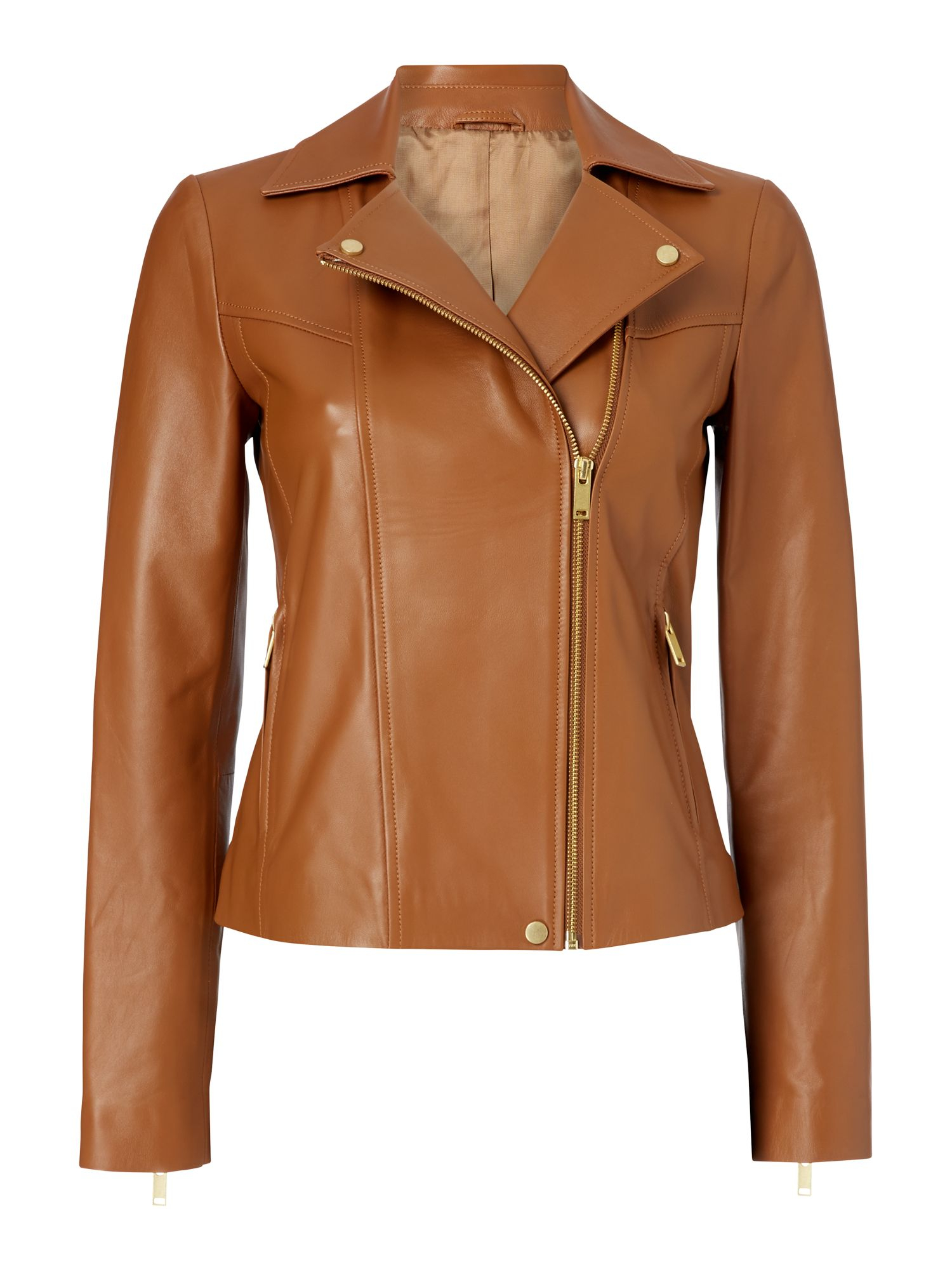 Jaeger Leather Biker Jacket in Brown (Caramel) | Lyst