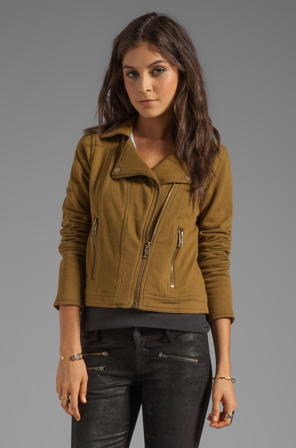 Lyst Chaser Fleece Moto Jacket in Olive in Natural