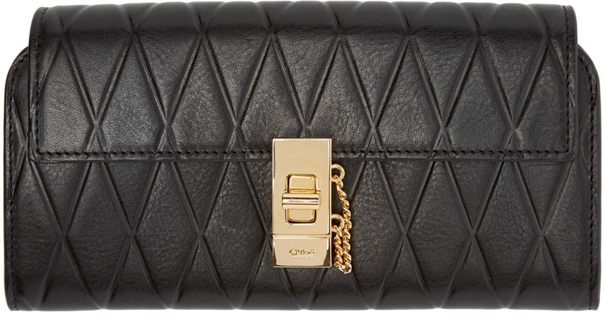 Chlo Black Quilted Long Drew Wallet in Black | Lyst