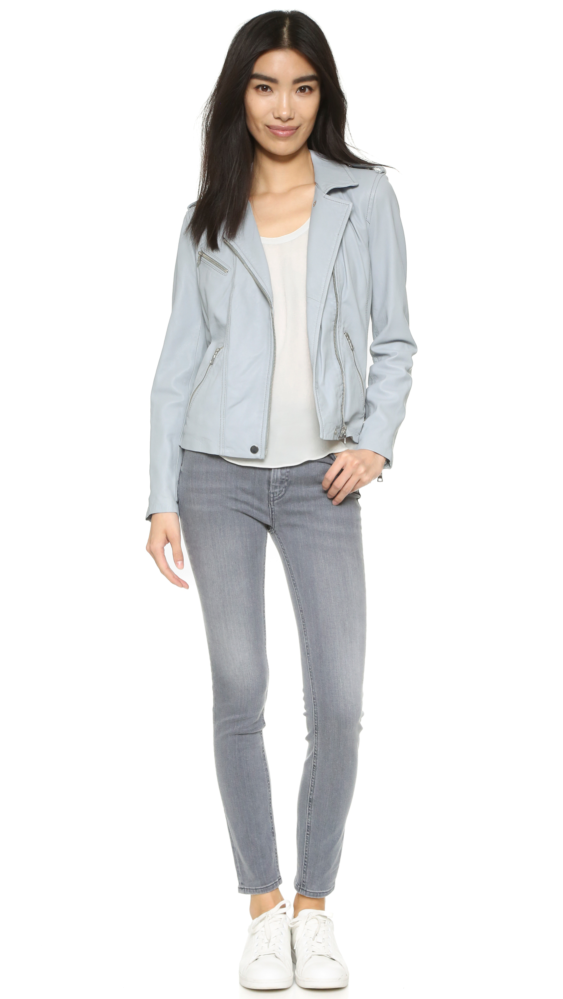 Lyst - Rebecca Taylor Washed Leather Jacket in Blue