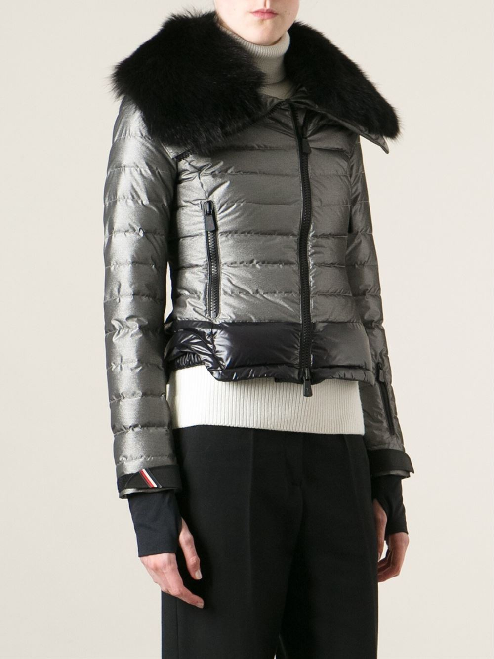 Moncler grenoble Faux-fur Trimmed Collar Padded Jacket in Metallic | Lyst