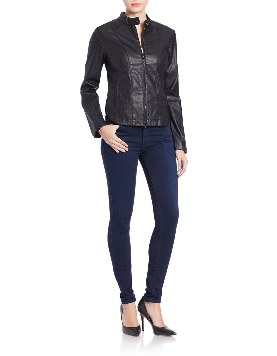 Calvin Klein Jeans Faux Leather Moto Jacket In Black Lyst Gallery