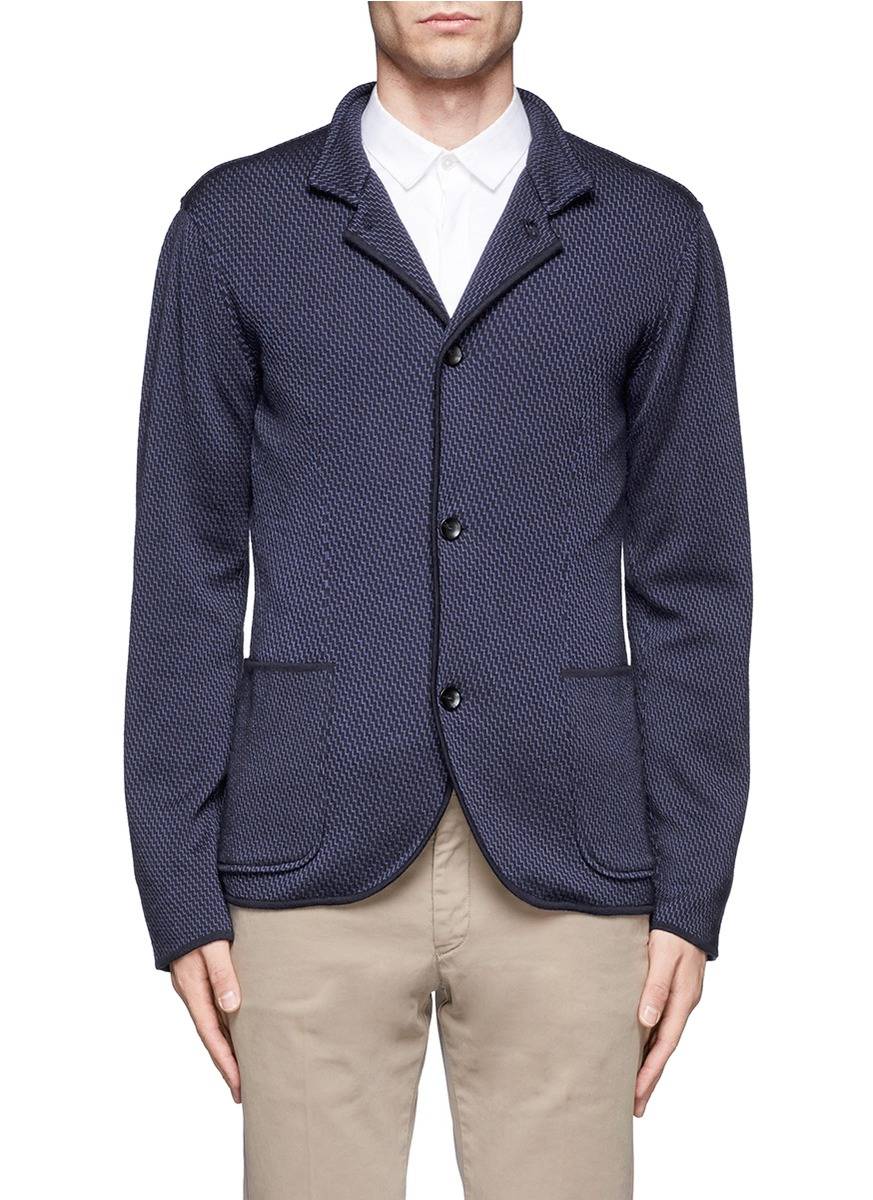 Lyst Armani Knit Cardigan Blazer in Blue for Men