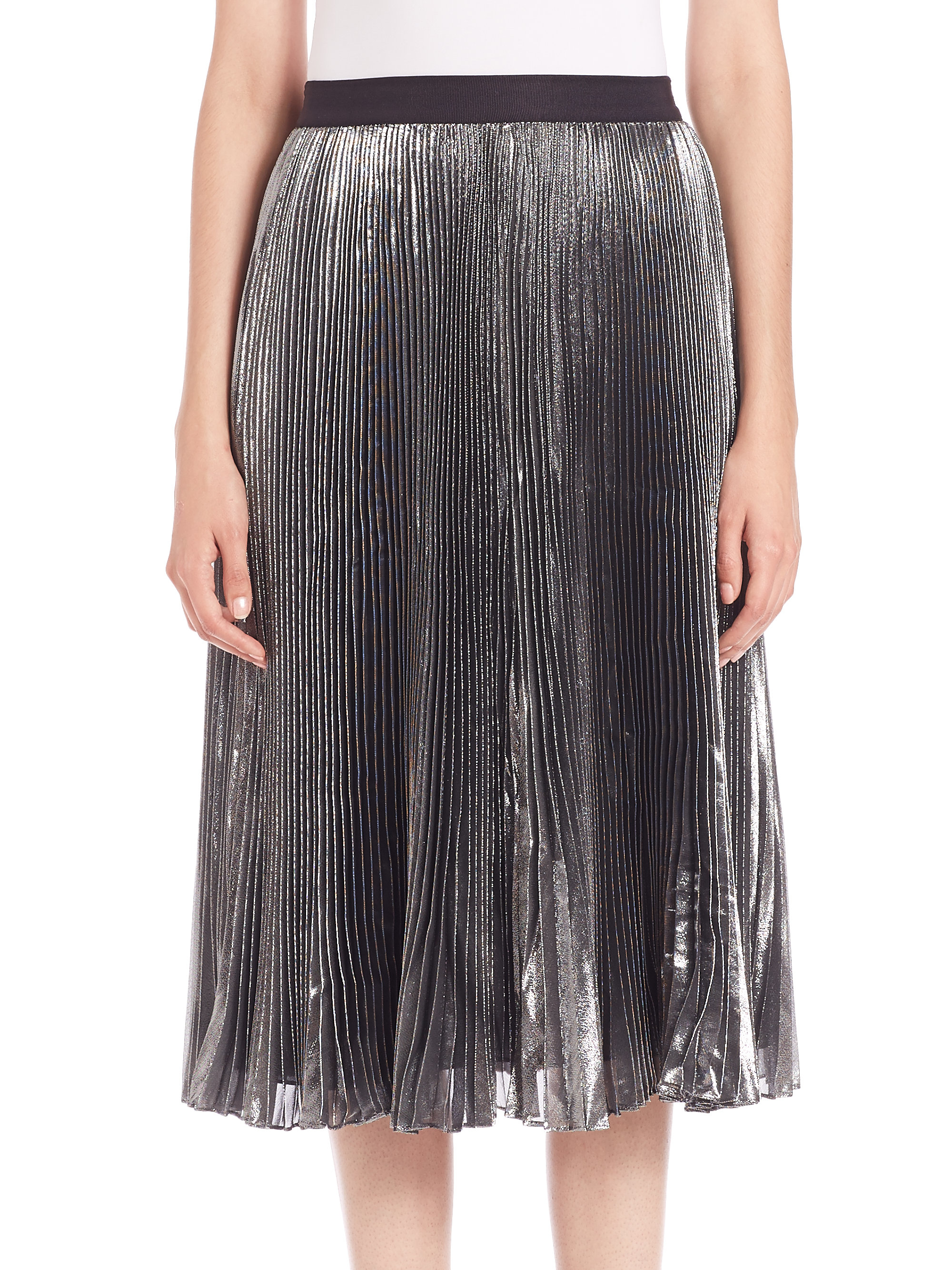 Lyst - Rebecca taylor Pleated Silk & Lurex Skirt in Metallic