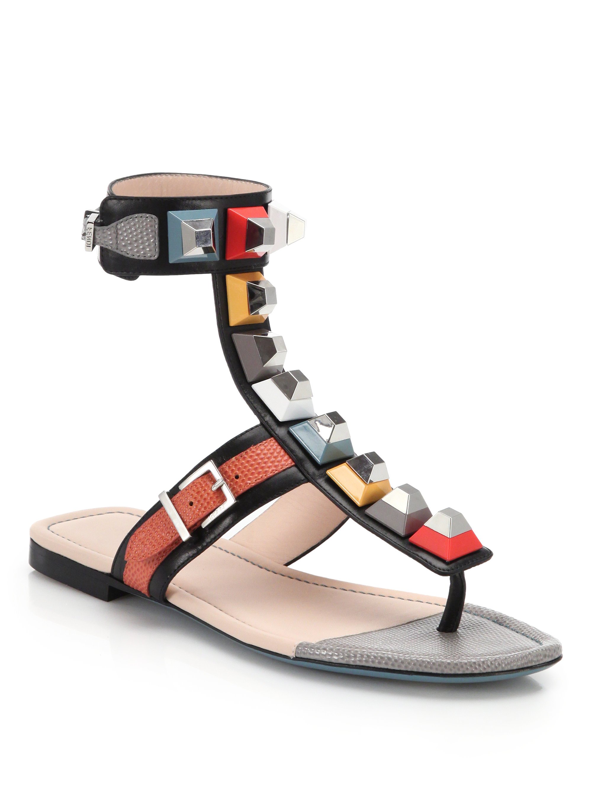 Lyst - Fendi Studded Gladiator Sandals in Black