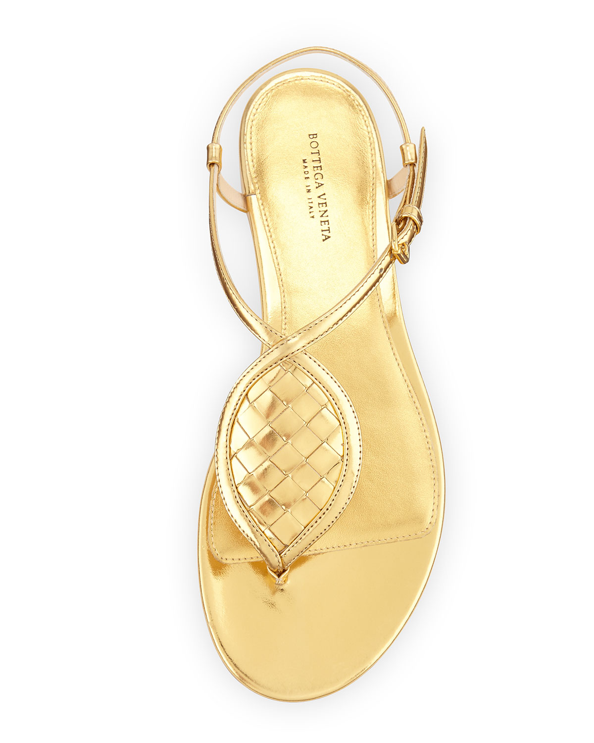 Bottega veneta Metallic Woven Leather Thong Sandal in Metallic | Lyst