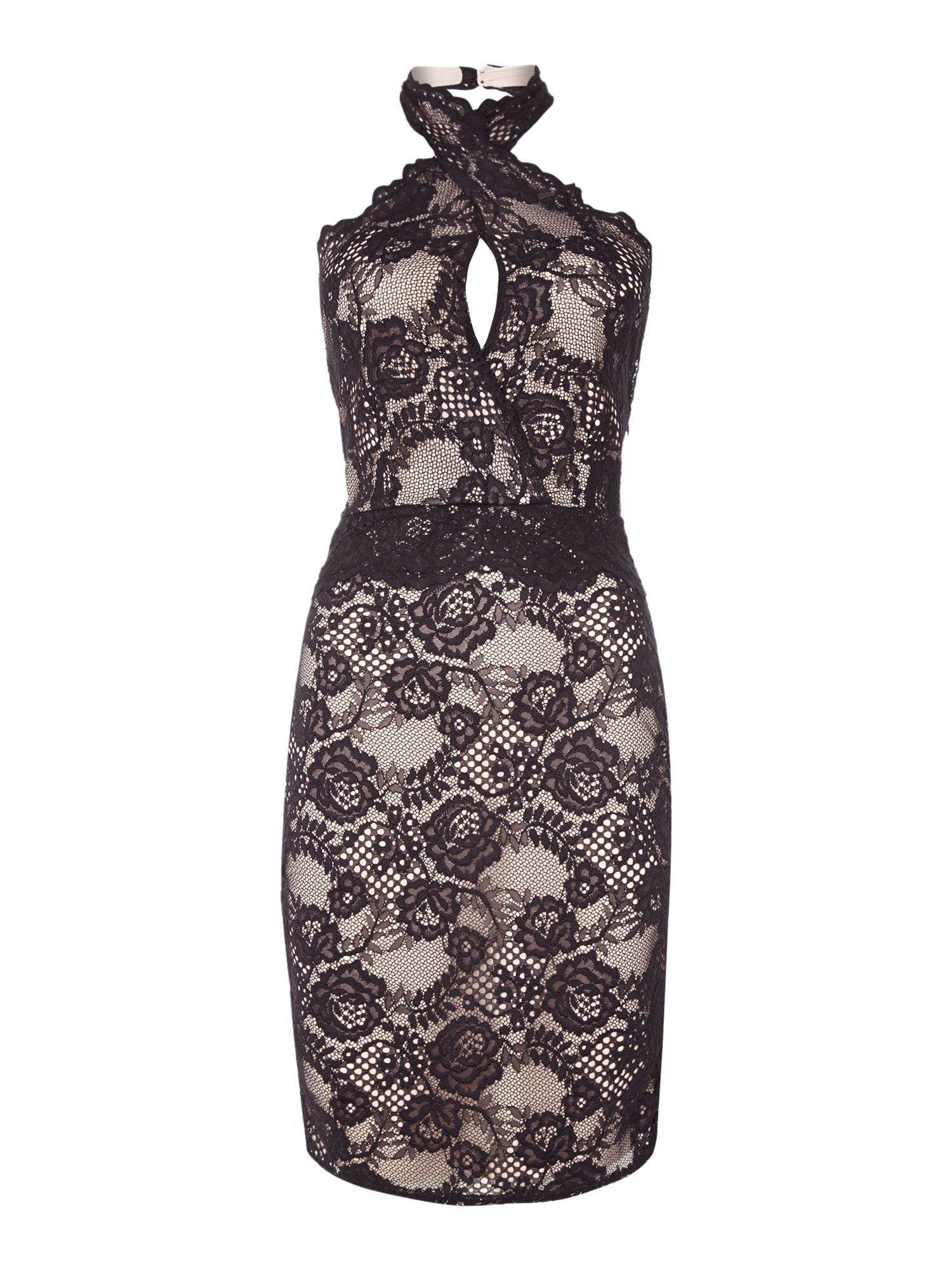 Lipsy Lace Halter Bodycon Dress In Black Lyst