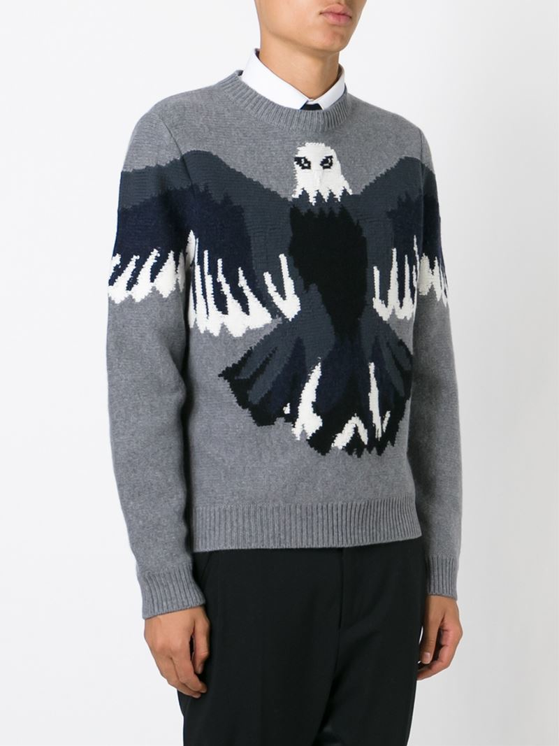 Lyst - Valentino Eagle Intarsia Sweater in Gray for Men