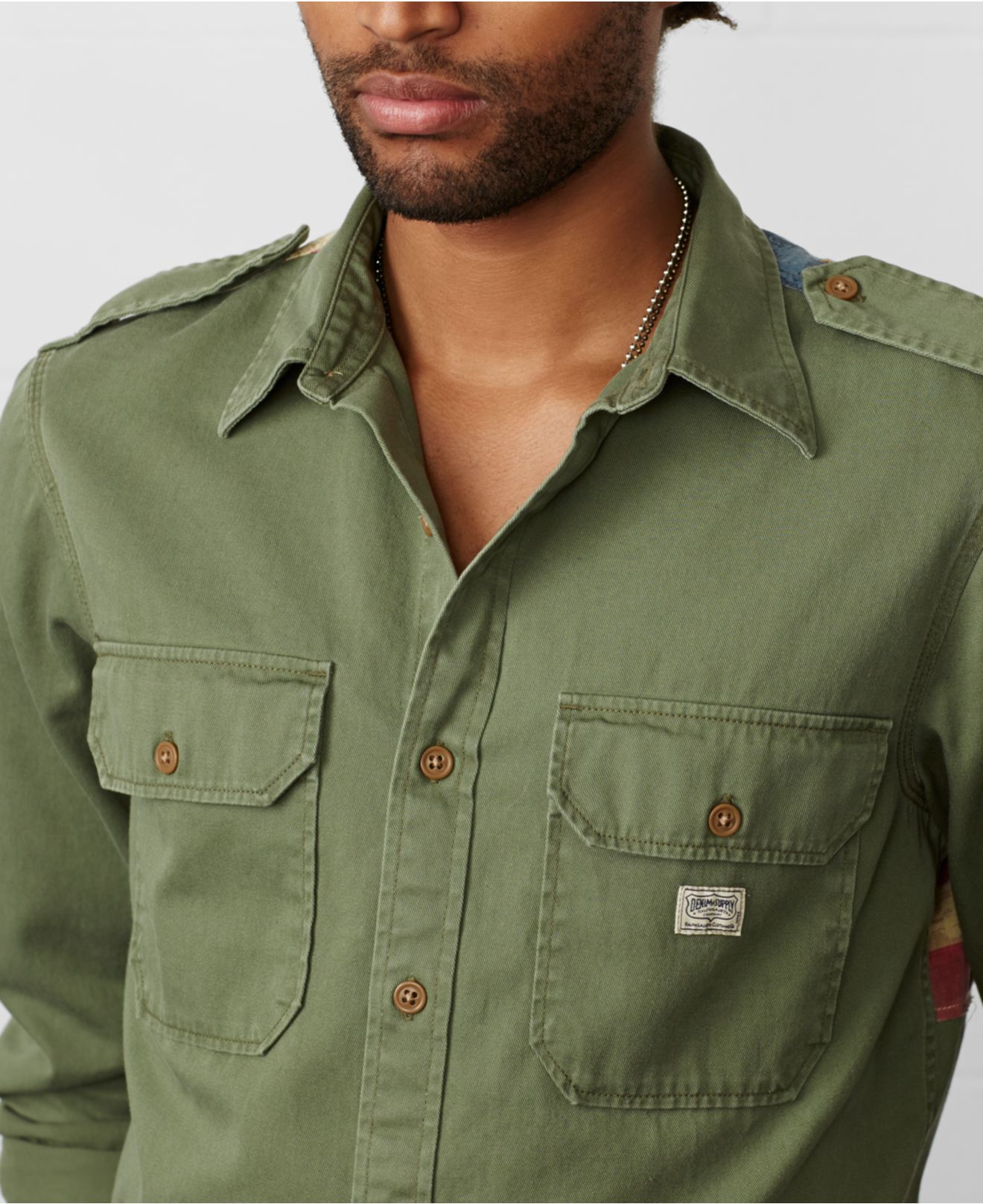 Denim Supply Ralph Lauren Green Flag Back Military Shirt Product 1 23917641 3 335724403 Normal 