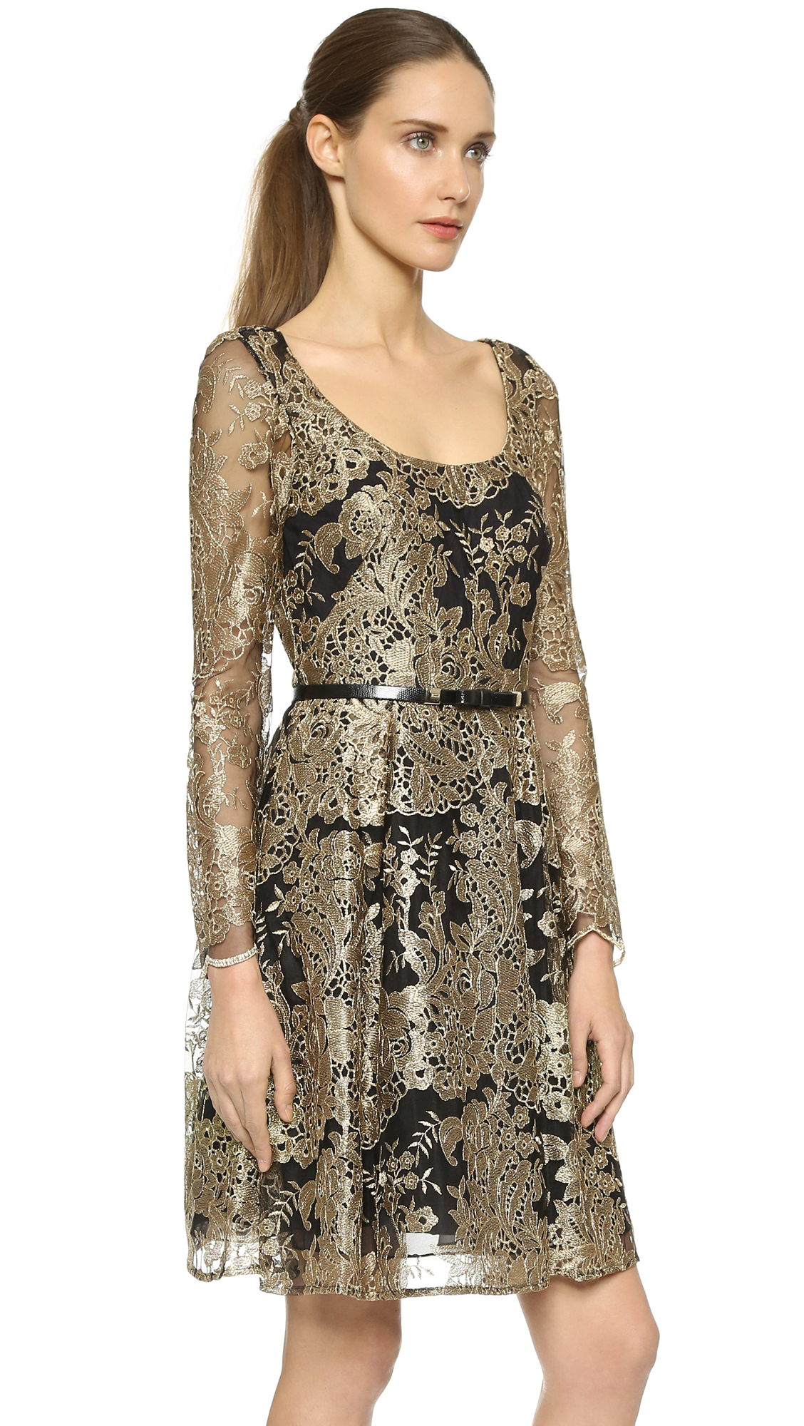 Homecoming dillards black and gold long sleeve dress