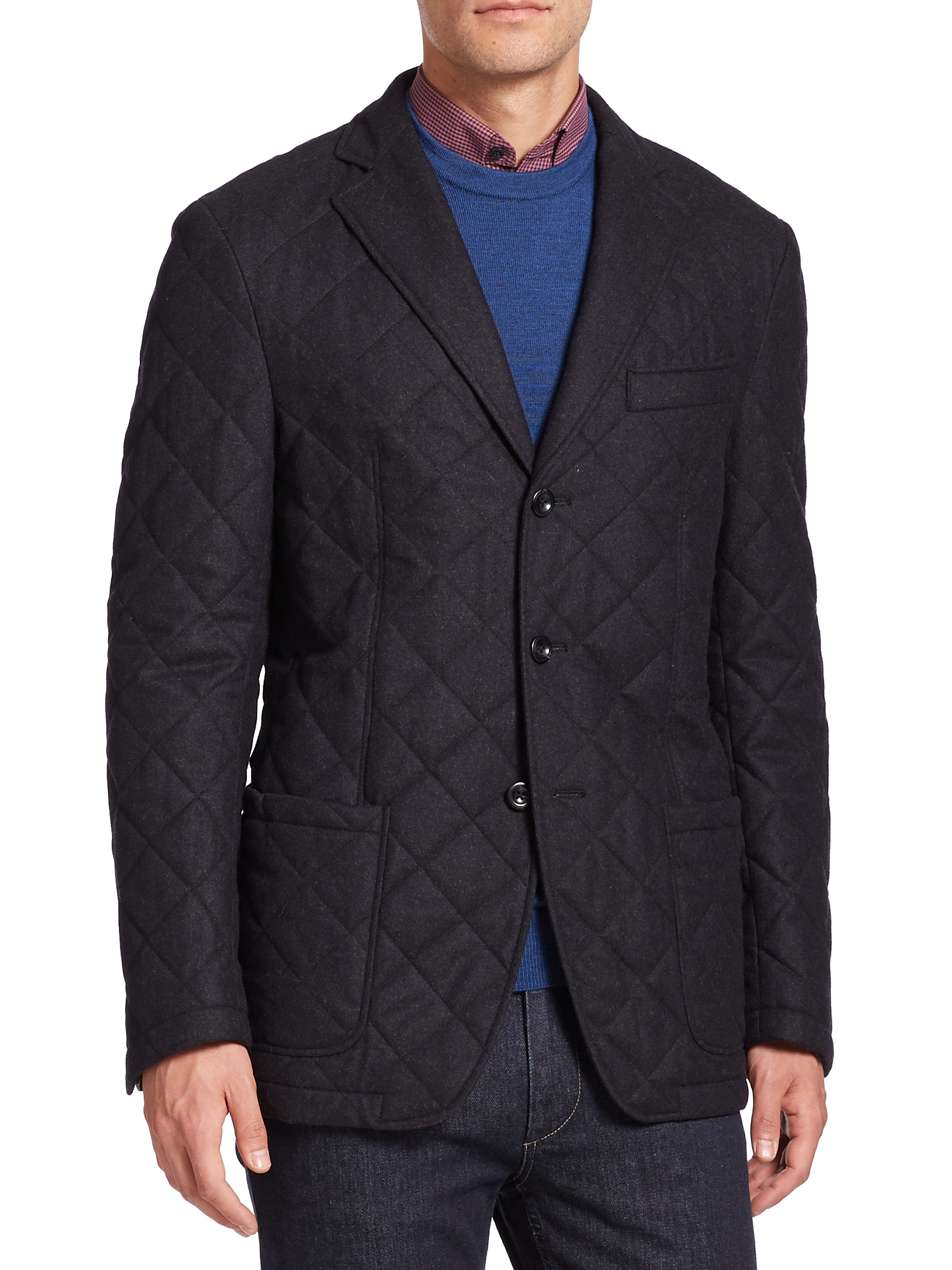 Lyst Saks Fifth Avenue Quilted Woolblend Coat in Gray for Men