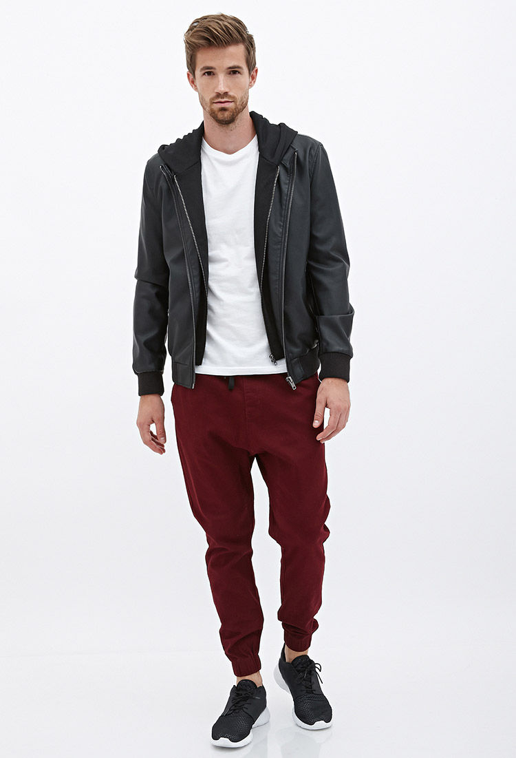 Forever 21 Faux Leather Hooded Jacket In Black For Men Lyst Gallery