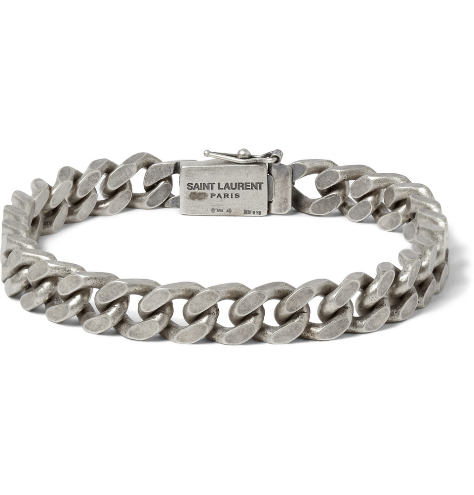 Lyst - Saint Laurent Burnished Sterling Silver Chain Bracelet in ...