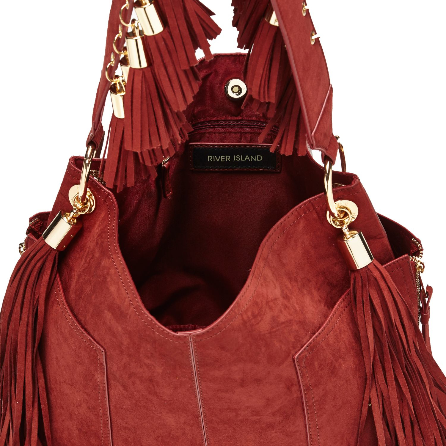 River Island Dark Red Faux Suede Fringed Bucket Handbag In Lyst Gallery