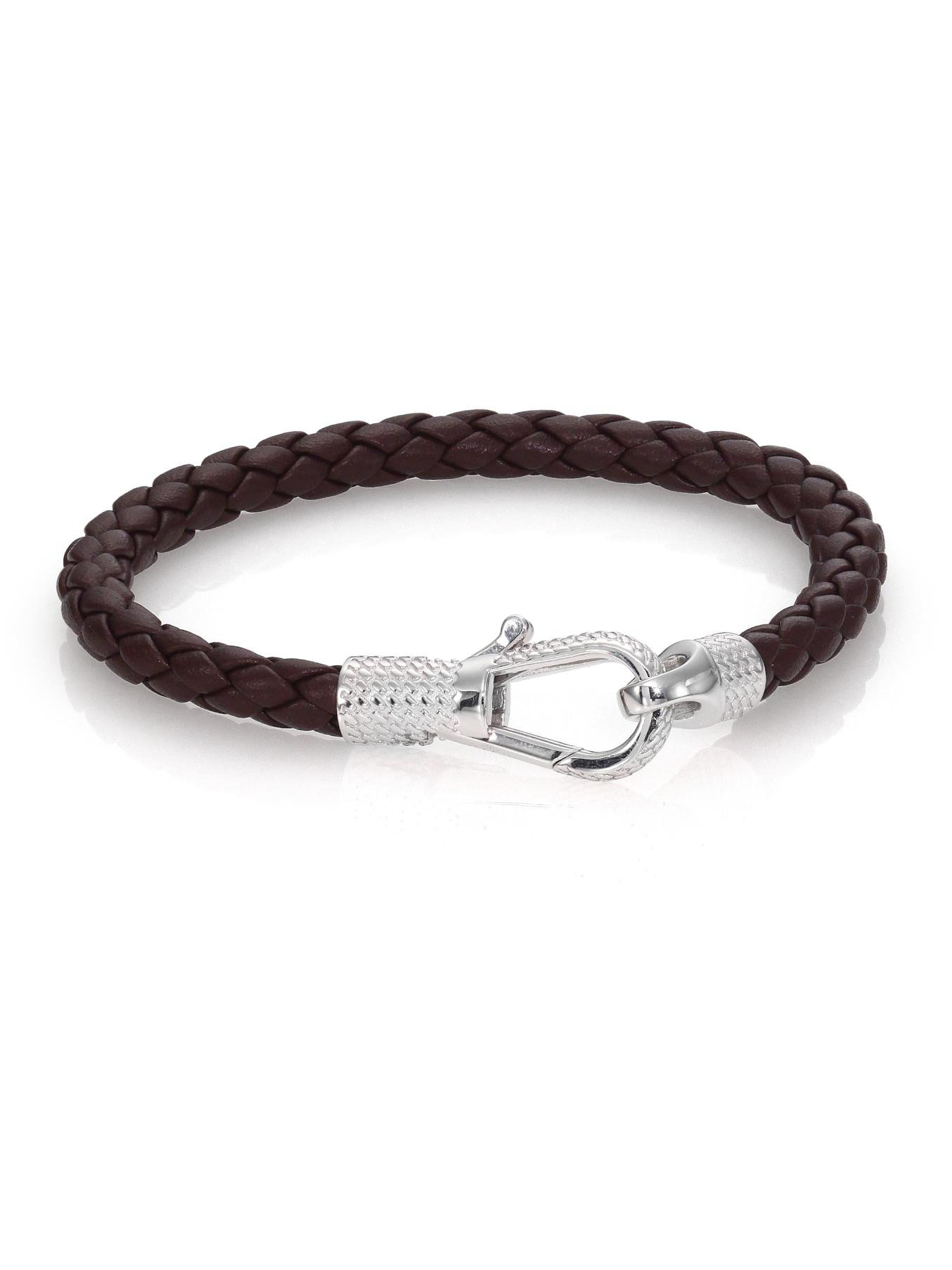 Tateossian Leather & Sterling Silver Braided Bracelet in Brown for Men ...