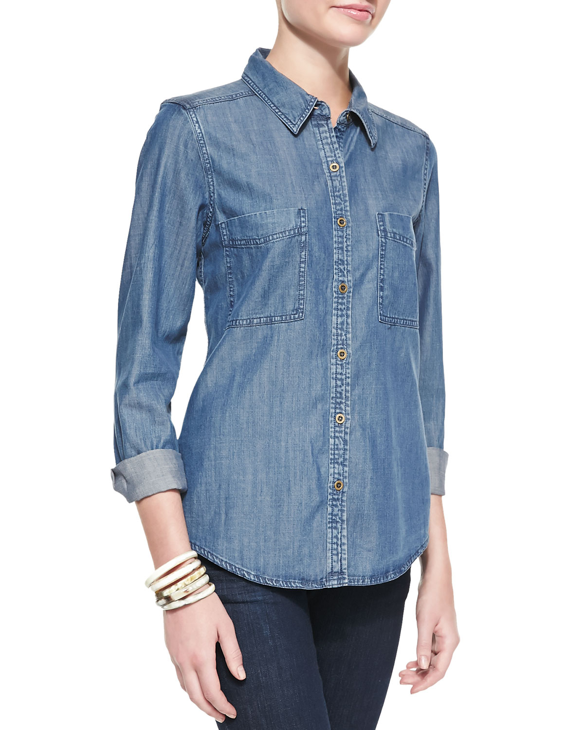 Eileen Fisher Longsleeve Denim Shirt in Blue (DENIM) | Lyst