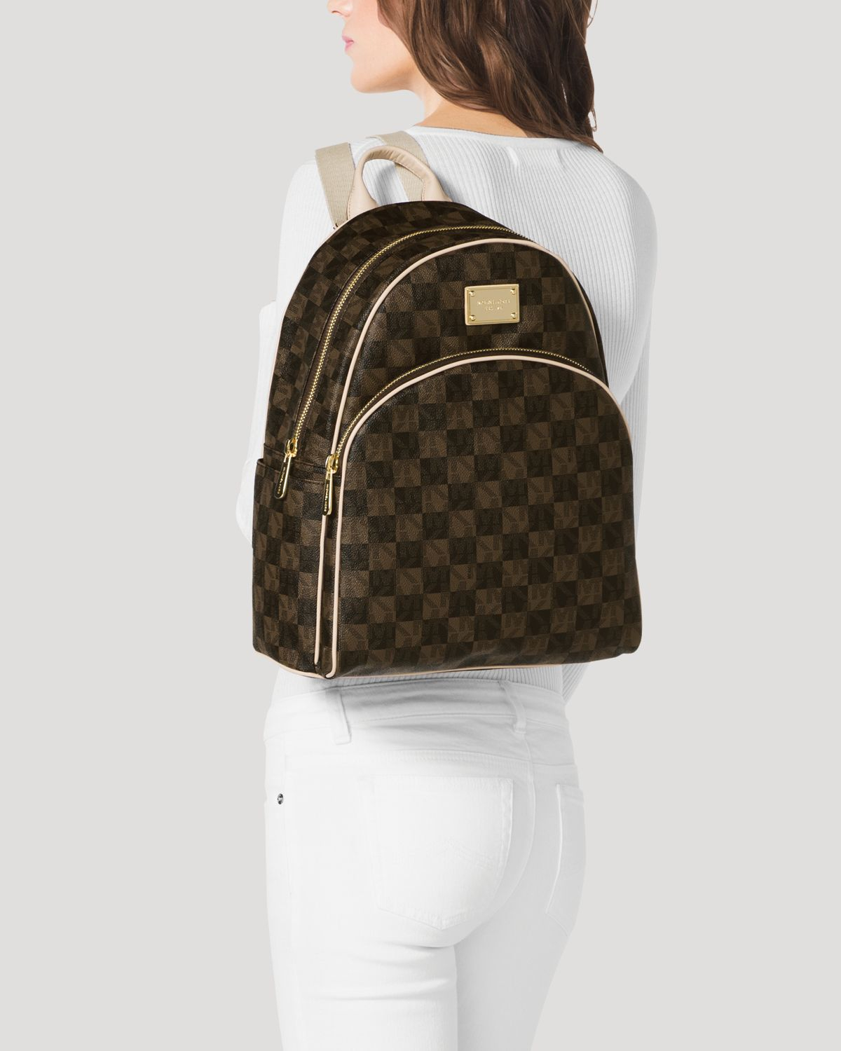 Michael michael kors Backpack Jet Set Item Checkerboard Logo in Brown | Lyst