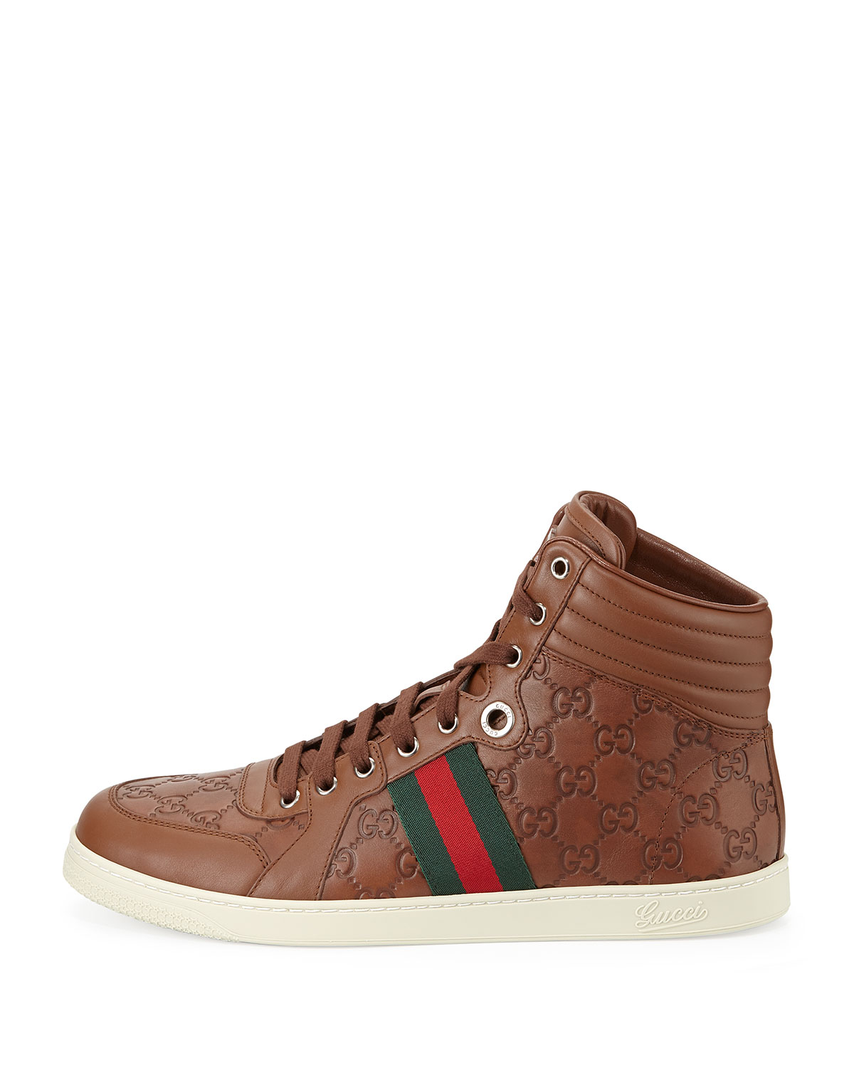 Gucci Leather High-Top Sneakers in Brown for Men | Lyst
