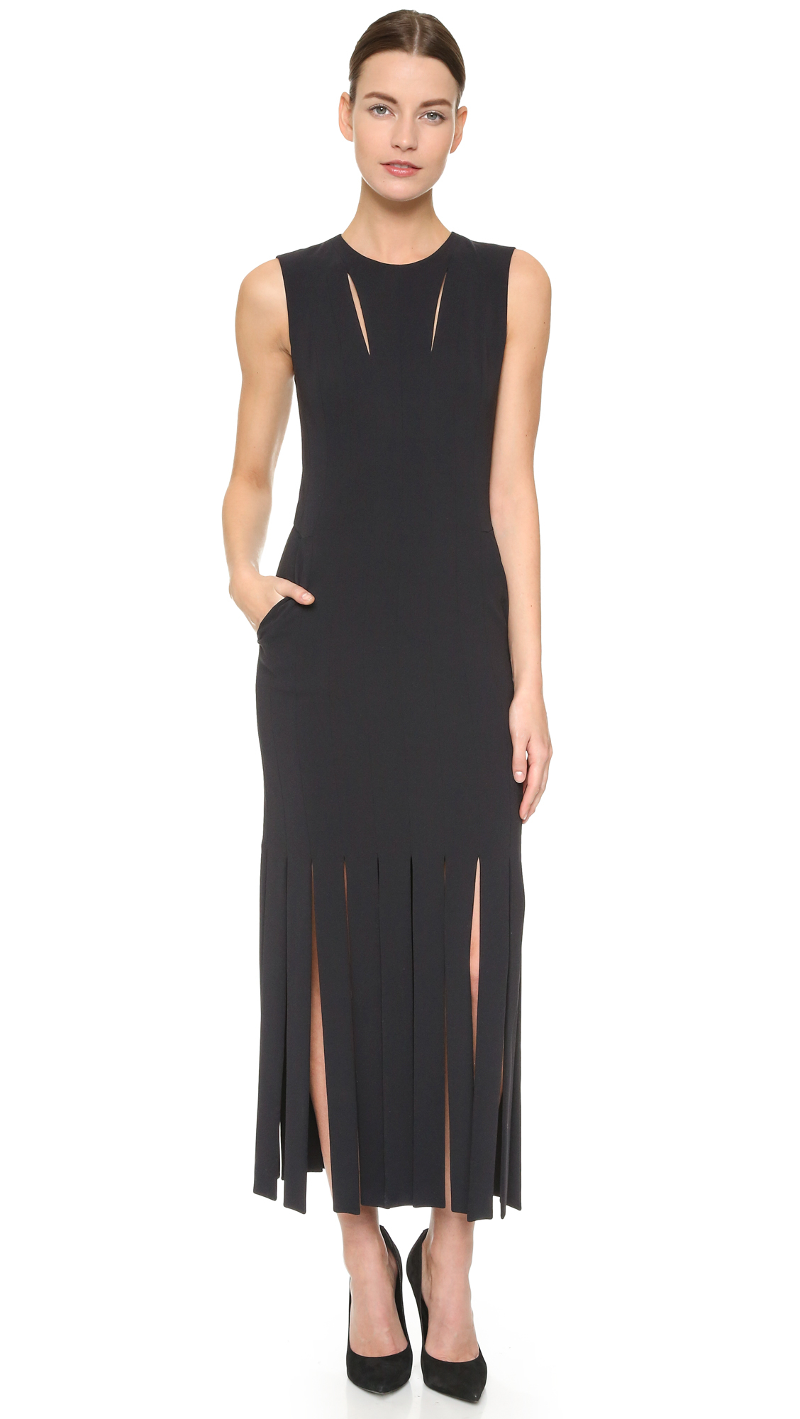 Lyst Tamara Mellon Wide Fringe Dress In Black Gallery