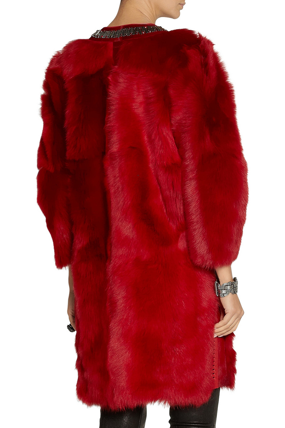 Lyst - Roberto Cavalli Embellished Shearling Coat in Red