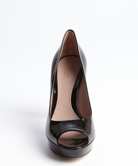 Gucci Black Patent Leather Peep Toe Platform Pumps in Black | Lyst