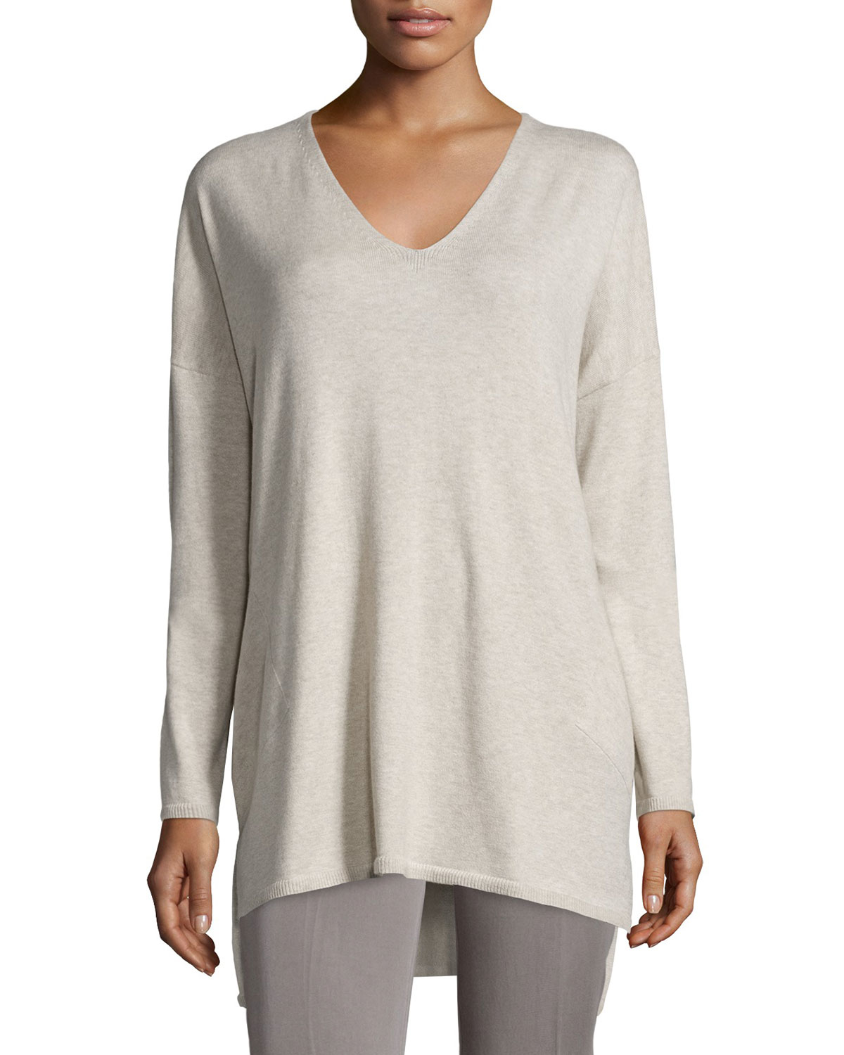 Eileen fisher V-neck Organic Cotton Tunic With Pockets in White | Lyst
