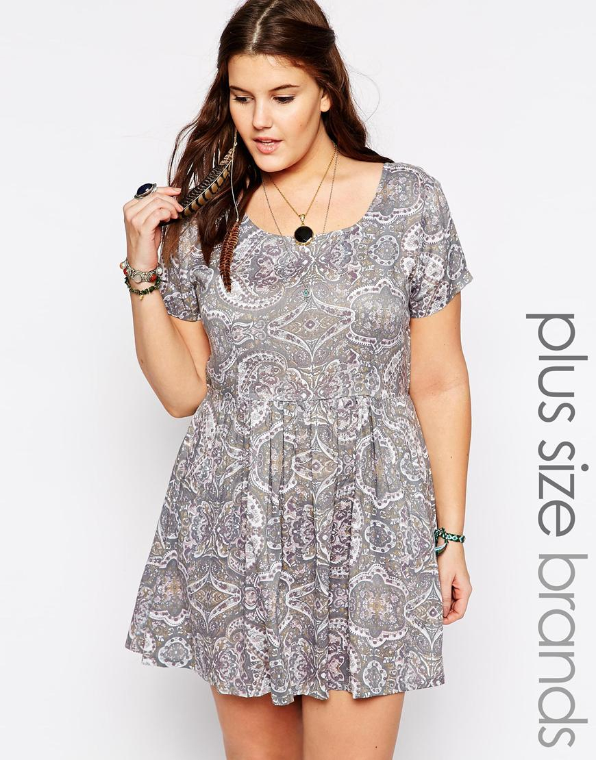 Diya Plus Size Grey Paisley Dress In Gray Lyst