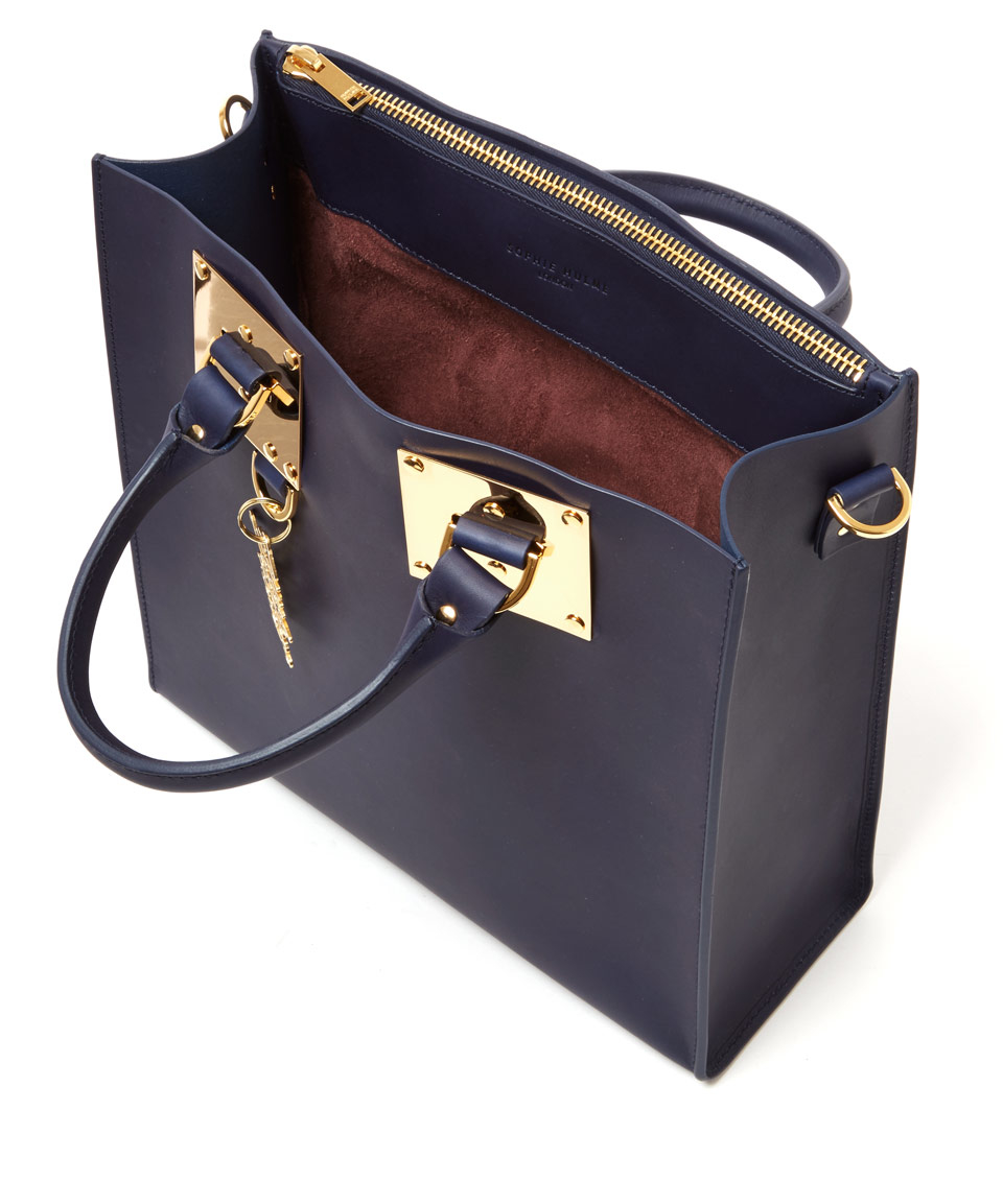 Lyst Sophie Hulme Large Navy Zip Square Leather Tote Bag in Blue
