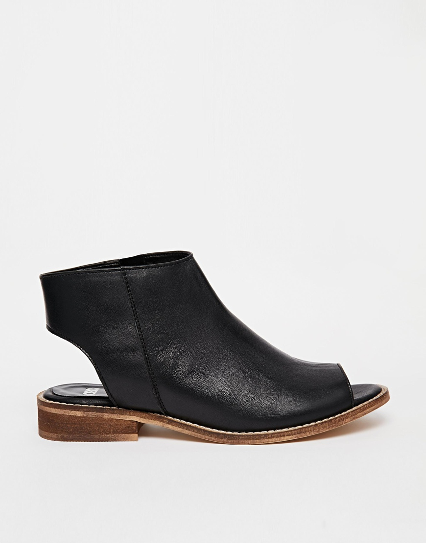 Asos Aaliya Leather Peep Toe Ankle Boots in Black | Lyst
