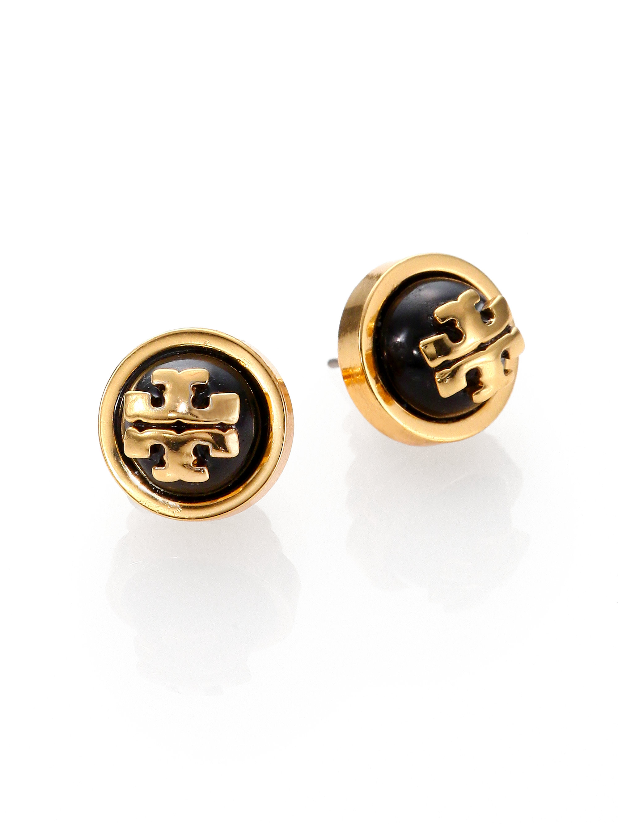 Lyst Tory Burch Melo Cabochon Logo Stud Earrings In Black Gallery