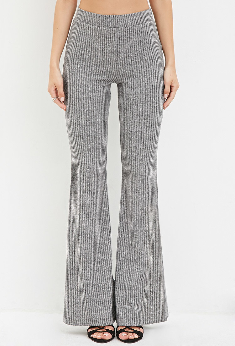 Lyst - Forever 21 Ribbed Knit Flared Pants in Gray
