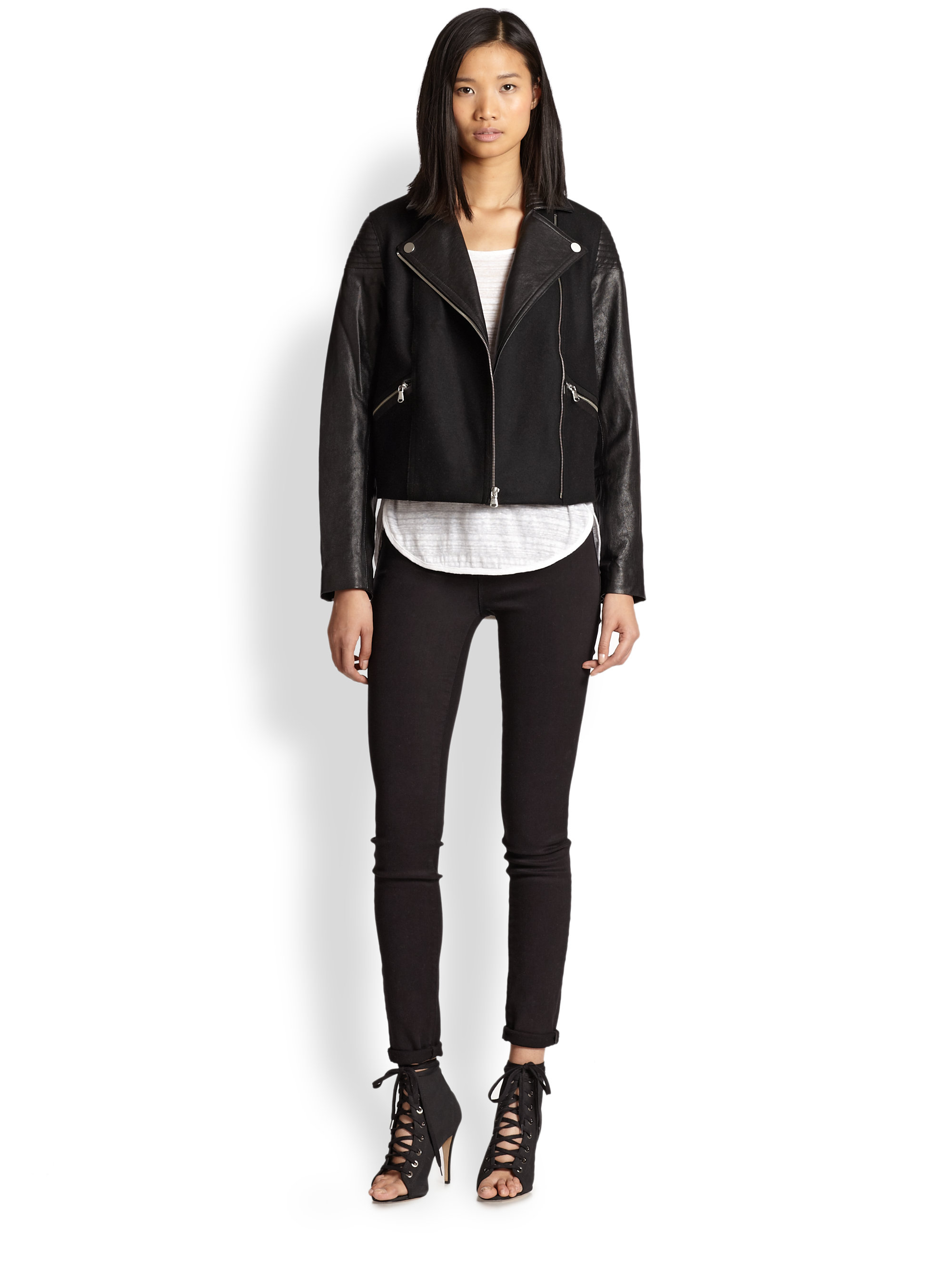 Lyst Marc By Jacobs Karlie Leather Wool Jacket In Black Gallery