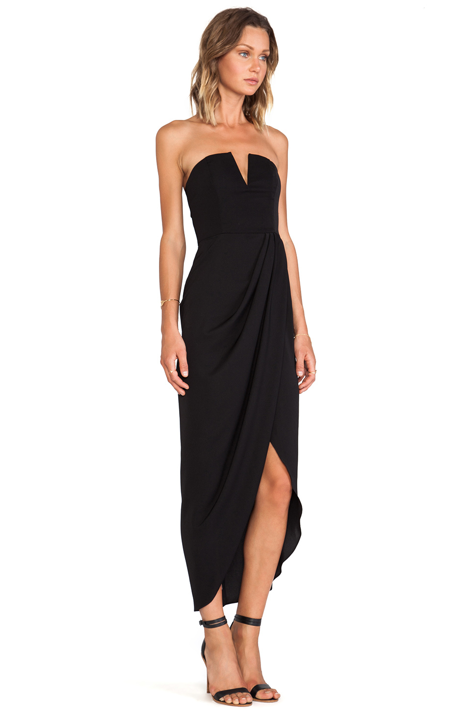 Lyst - Shona Joy V Bustier Draped Midi Dress in Black