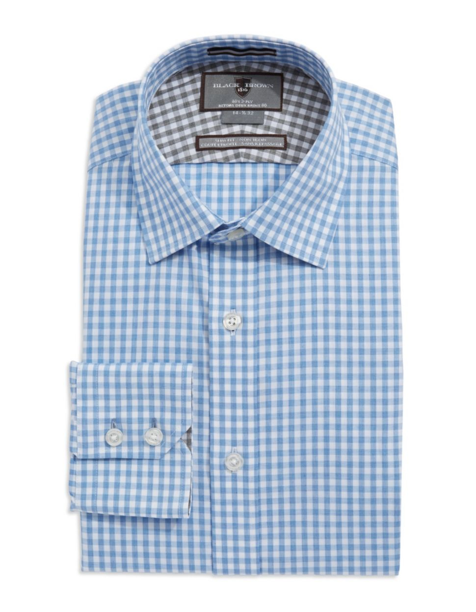 Black brown Fitted Gingham  Pattern  Dress  Shirt  in Blue 