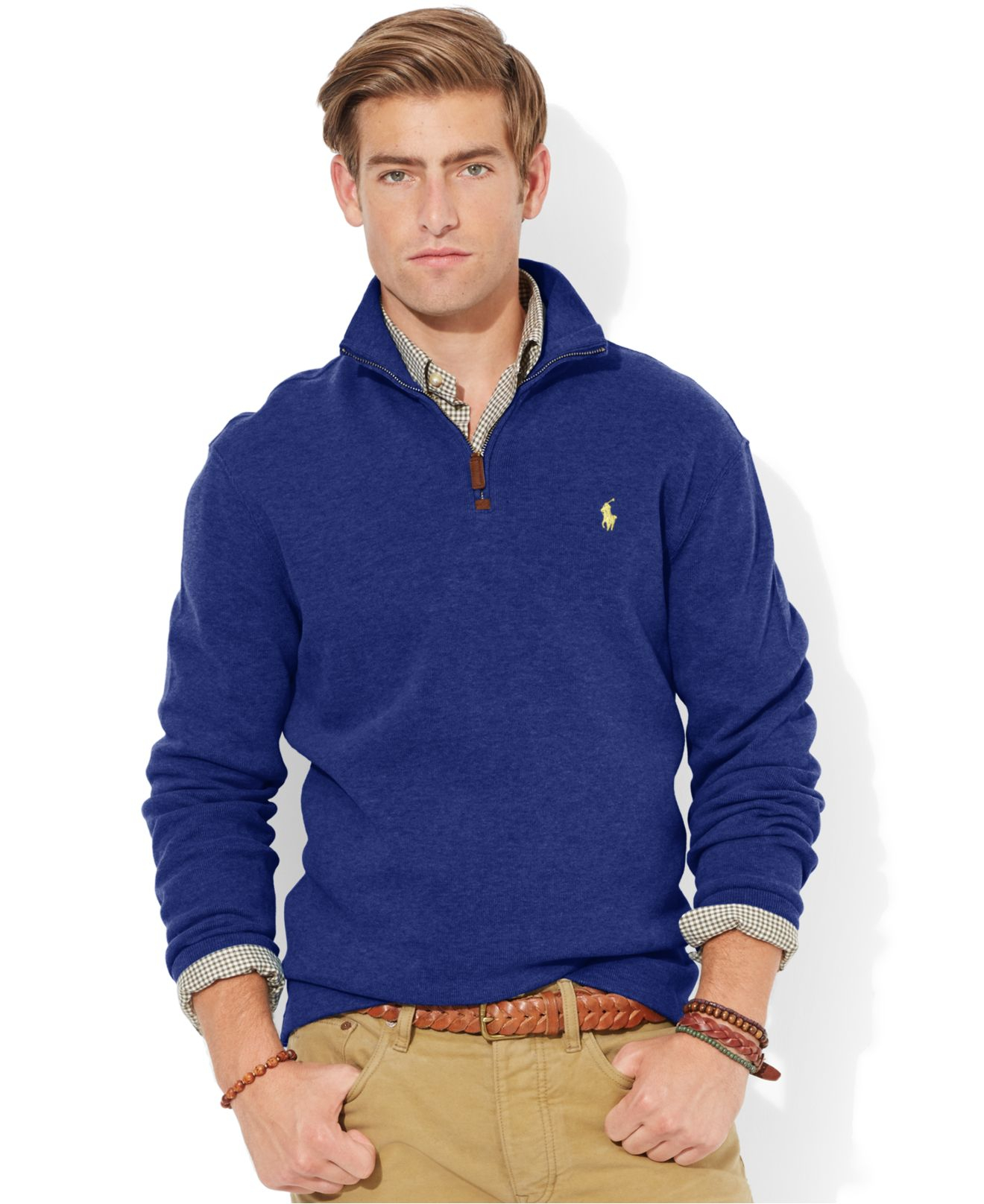 Lyst - Polo Ralph Lauren French-Rib Half-Zip Pullover Sweater in Blue ...