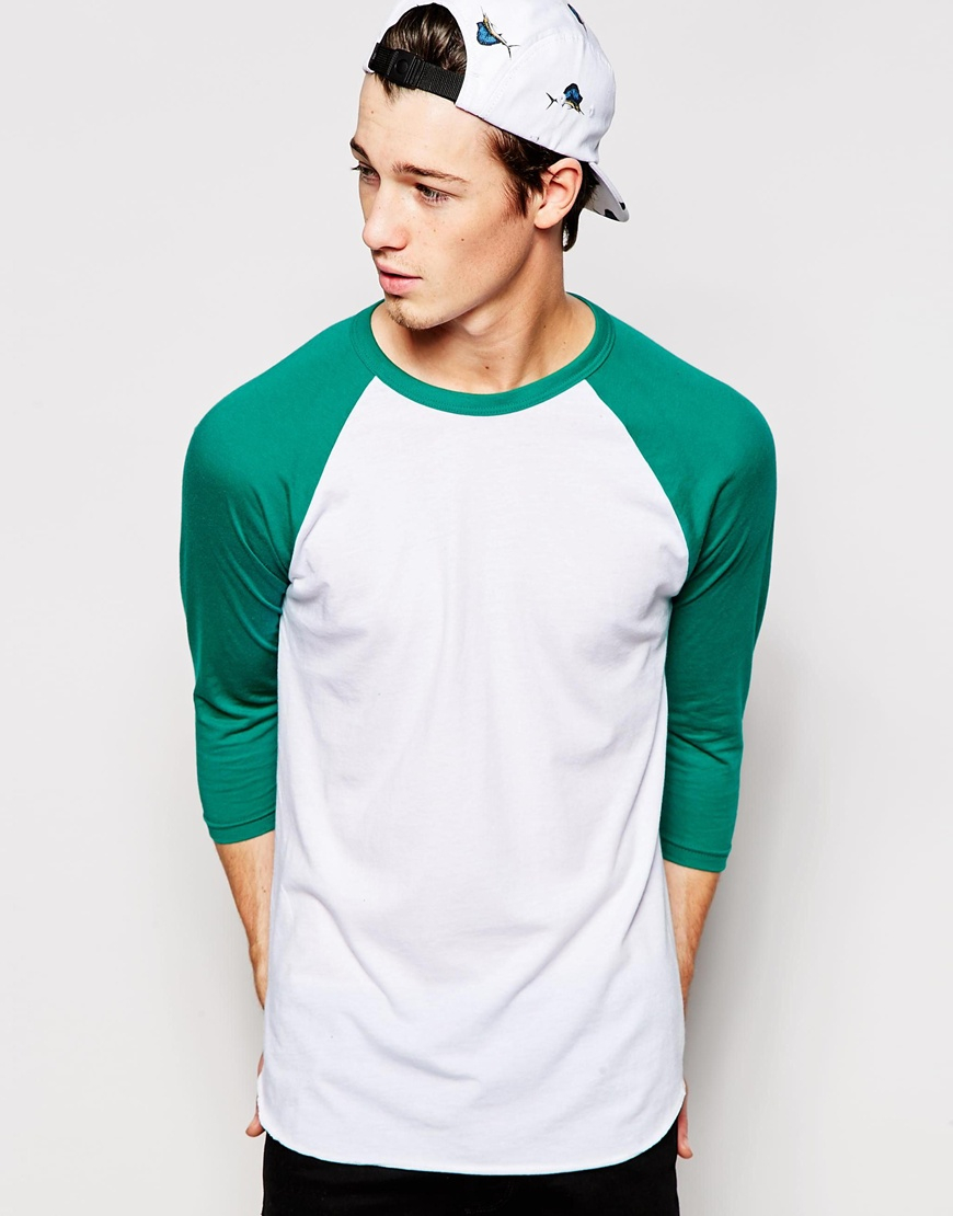 Download Lyst - American Apparel 3/4 Sleeve Raglan T-Shirt in Green ...