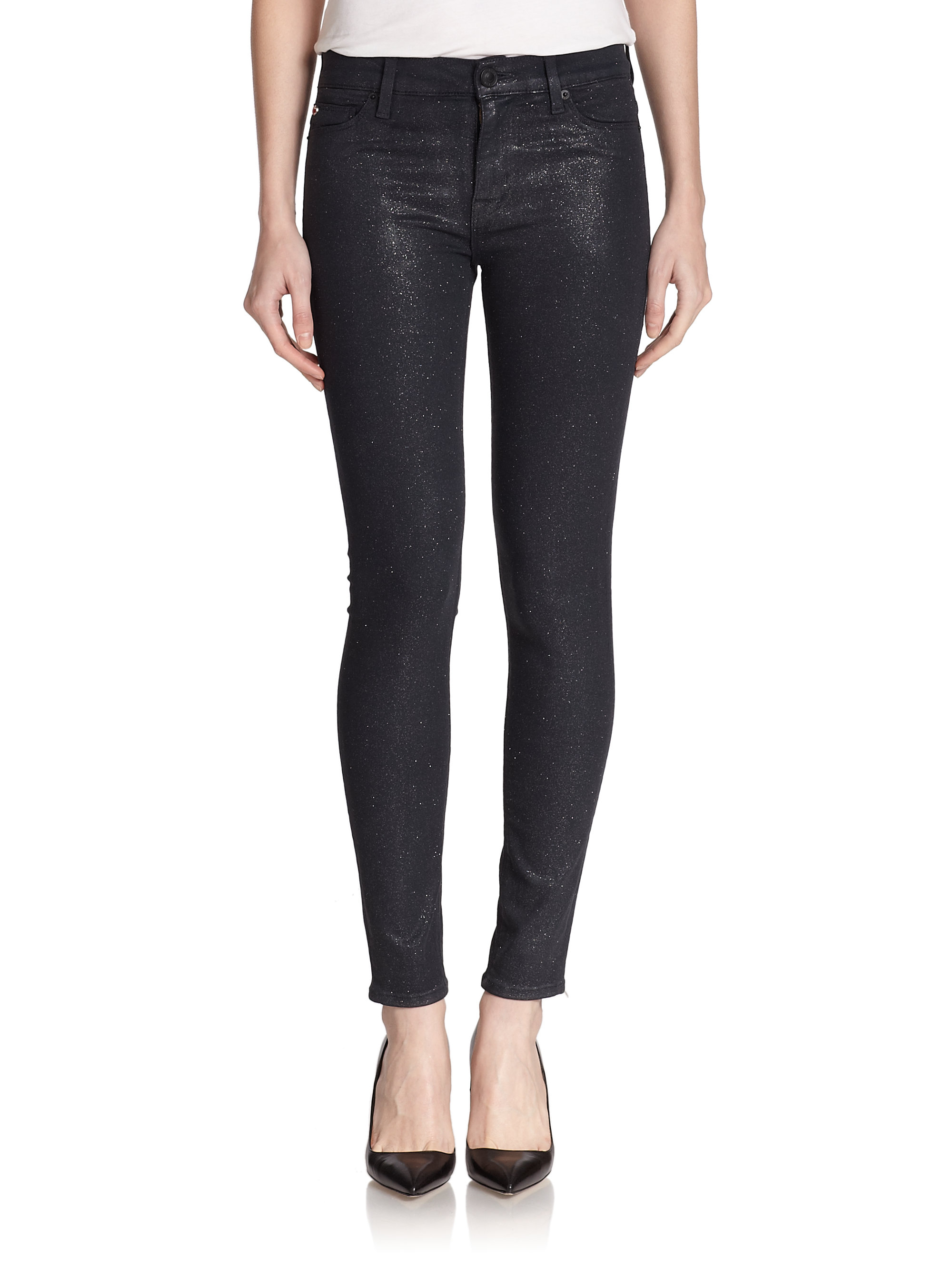 Lyst - Hudson Jeans Nico Coated Sparkle Skinny Jeans in Blue