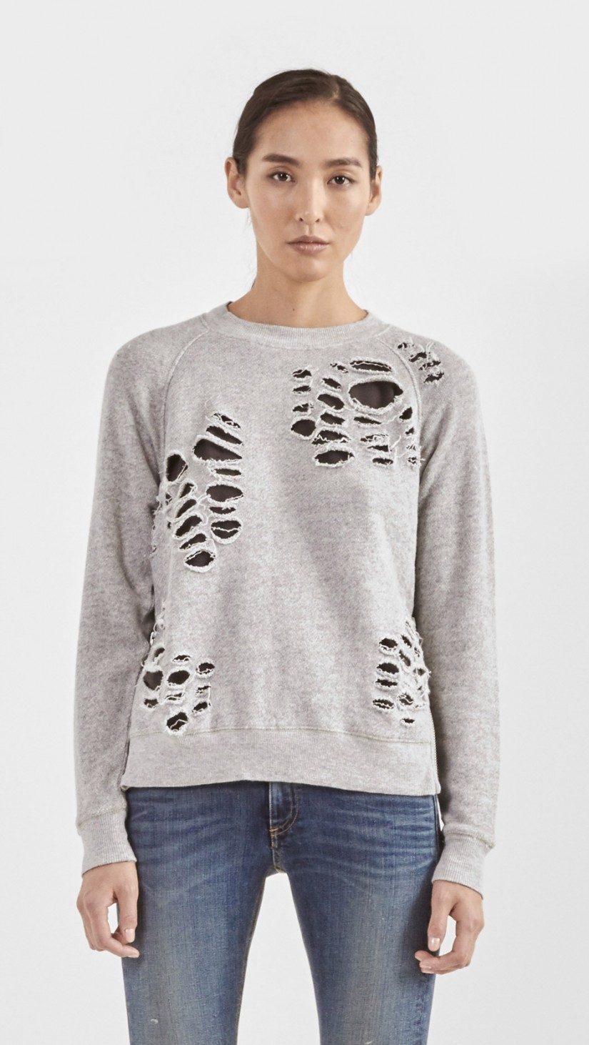 Download R13 Shredded Zip Side Sweatshirt in Gray | Lyst