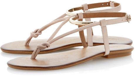 Dune Jasyz Leather Flat Buckle Sandals in Beige (Nude) | Lyst