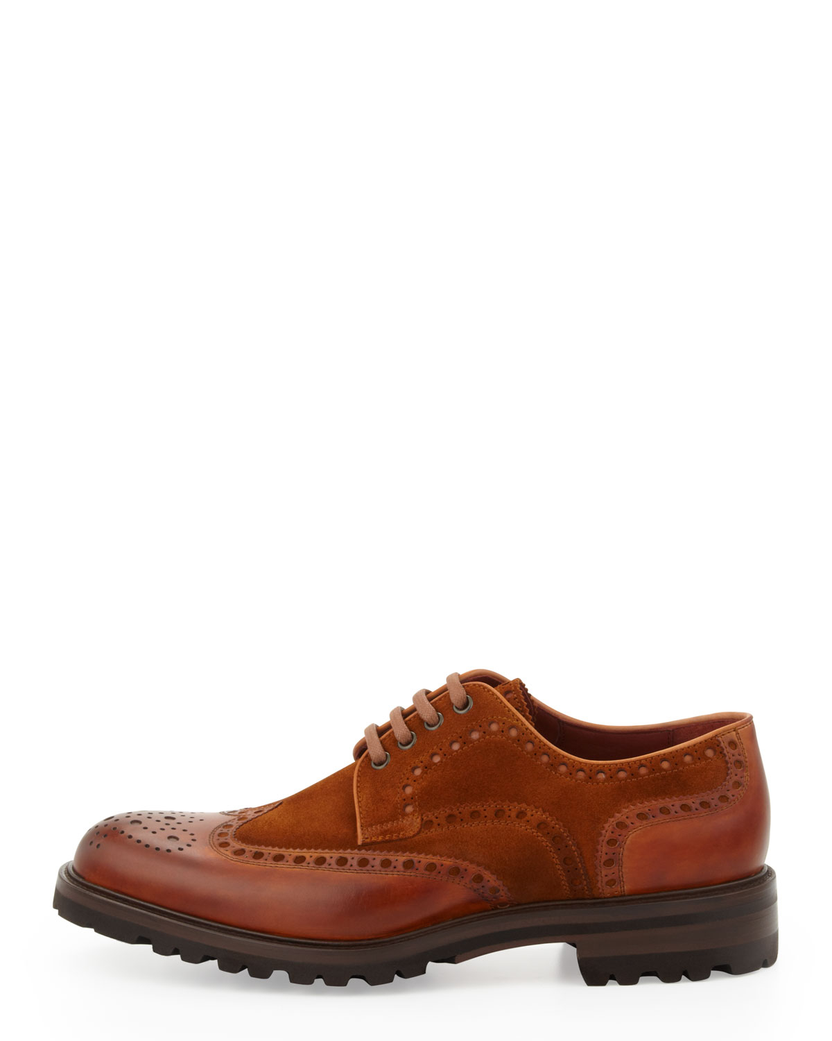Bergdorf Goodman Hand-Antiqued Suede/Leather Lug-Sole Lace-Up in Brown ...