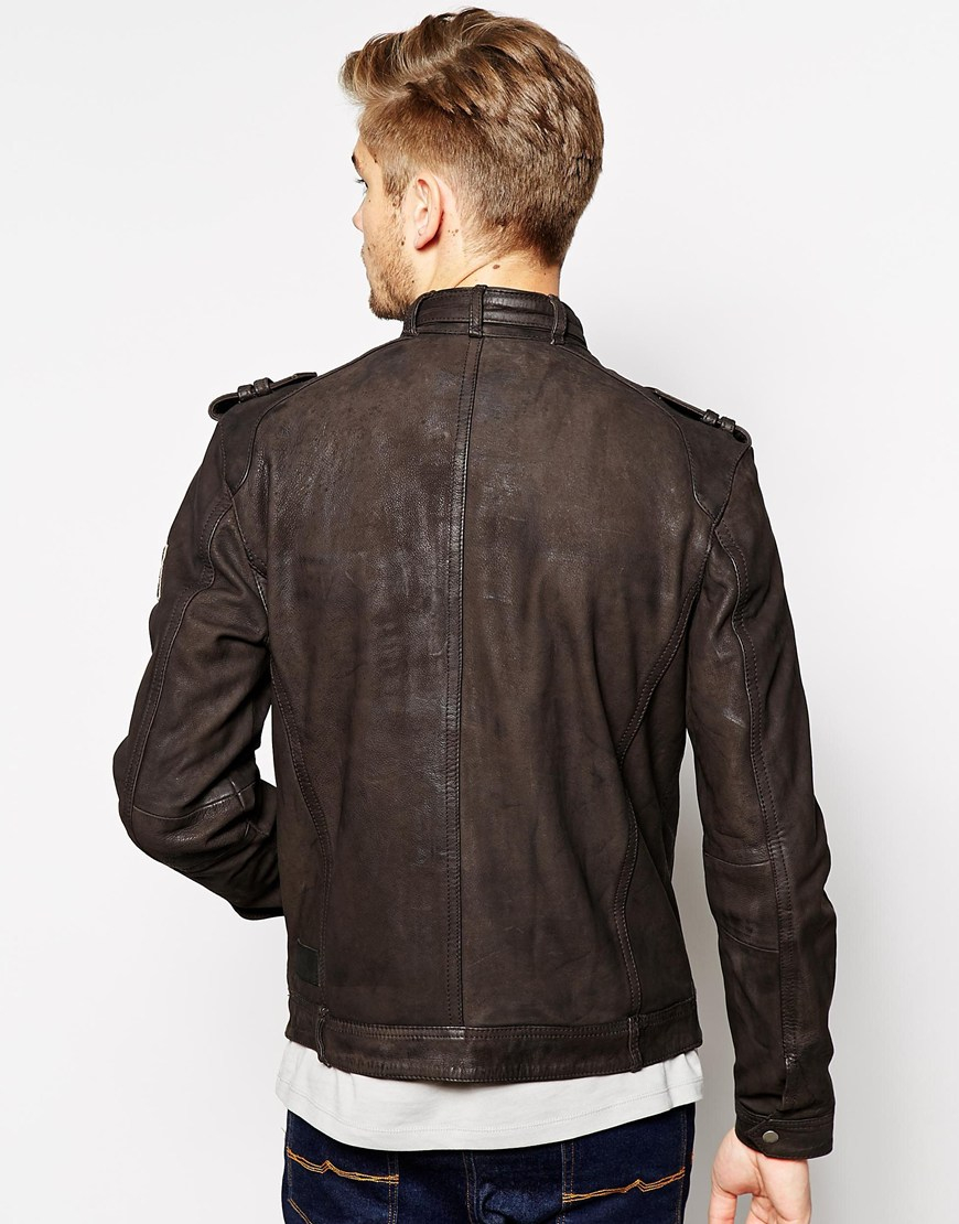 Pepe jeans Pepe Leather Jacket Theo Washed Biker in Black 