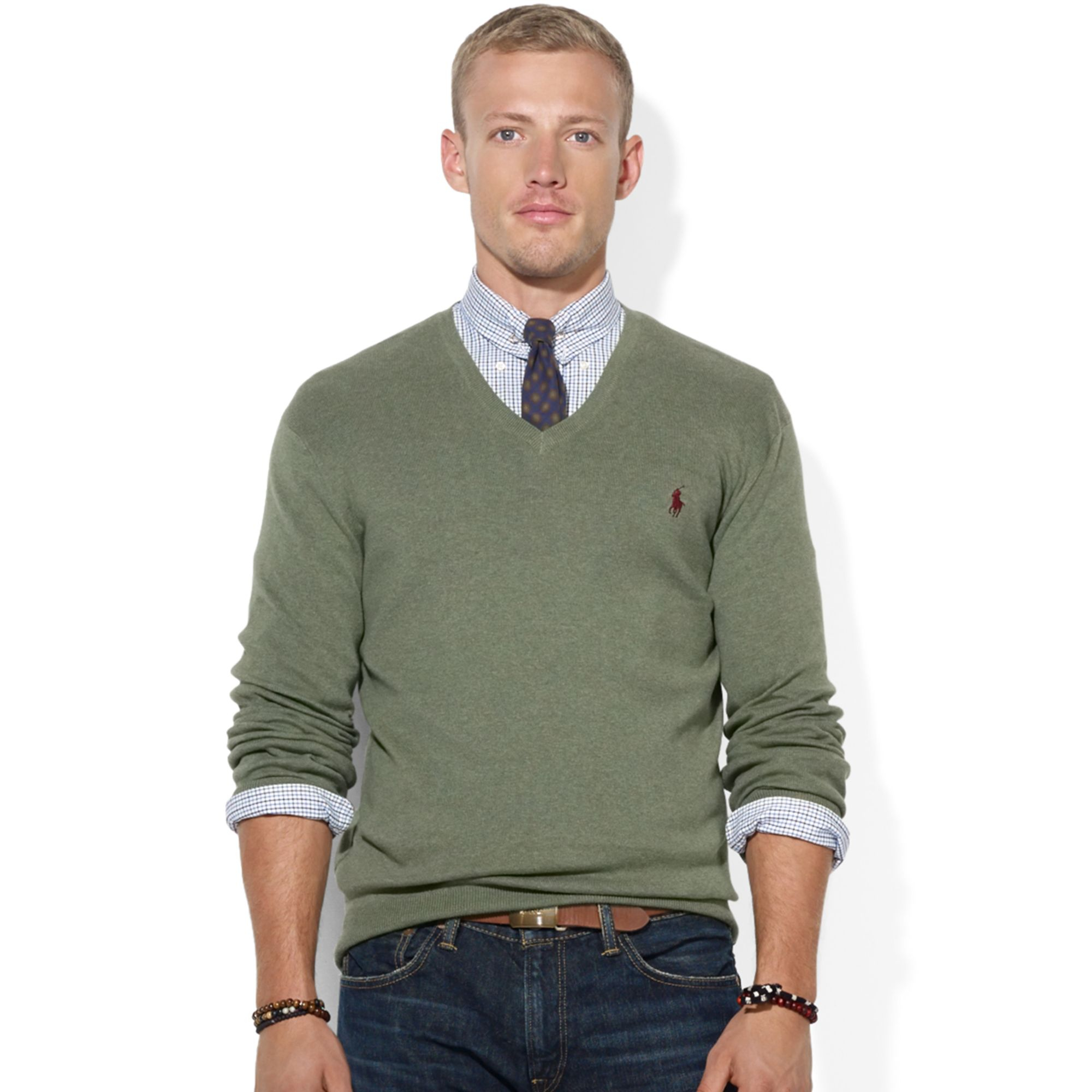 Polo Ralph Lauren Pima Cotton V-Neck Sweater in Green for Men (Lovett ...