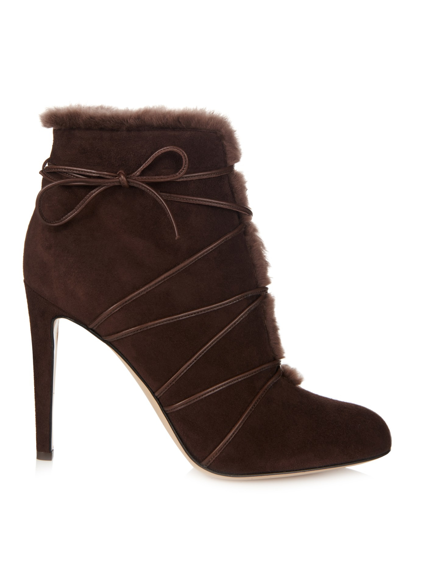 Gianvito rossi Lace-Up Shearling Ankle Boots in Brown | Lyst
